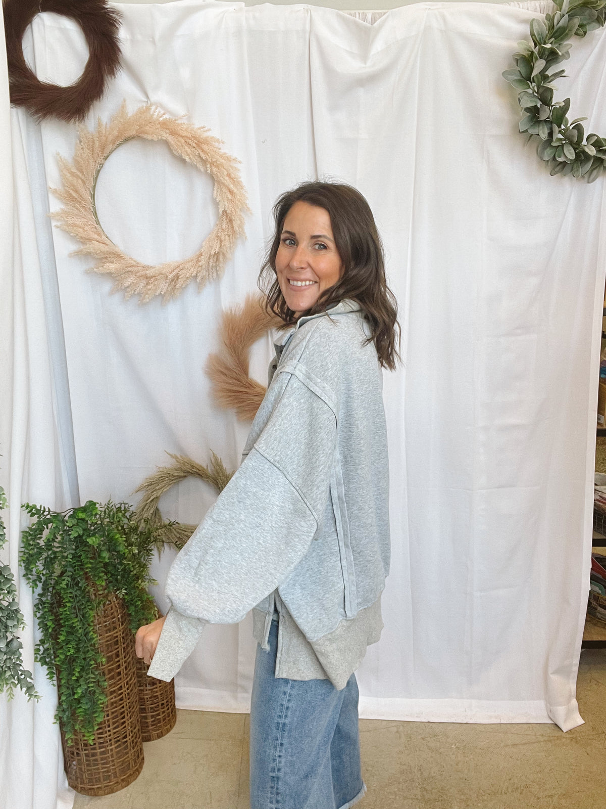 Sophie Snap Collar Sweatshirt-Gray-Sweatshirts-hyfve-The Silo Boutique, Women's Fashion Boutique Located in Warren and Grand Forks North Dakota
