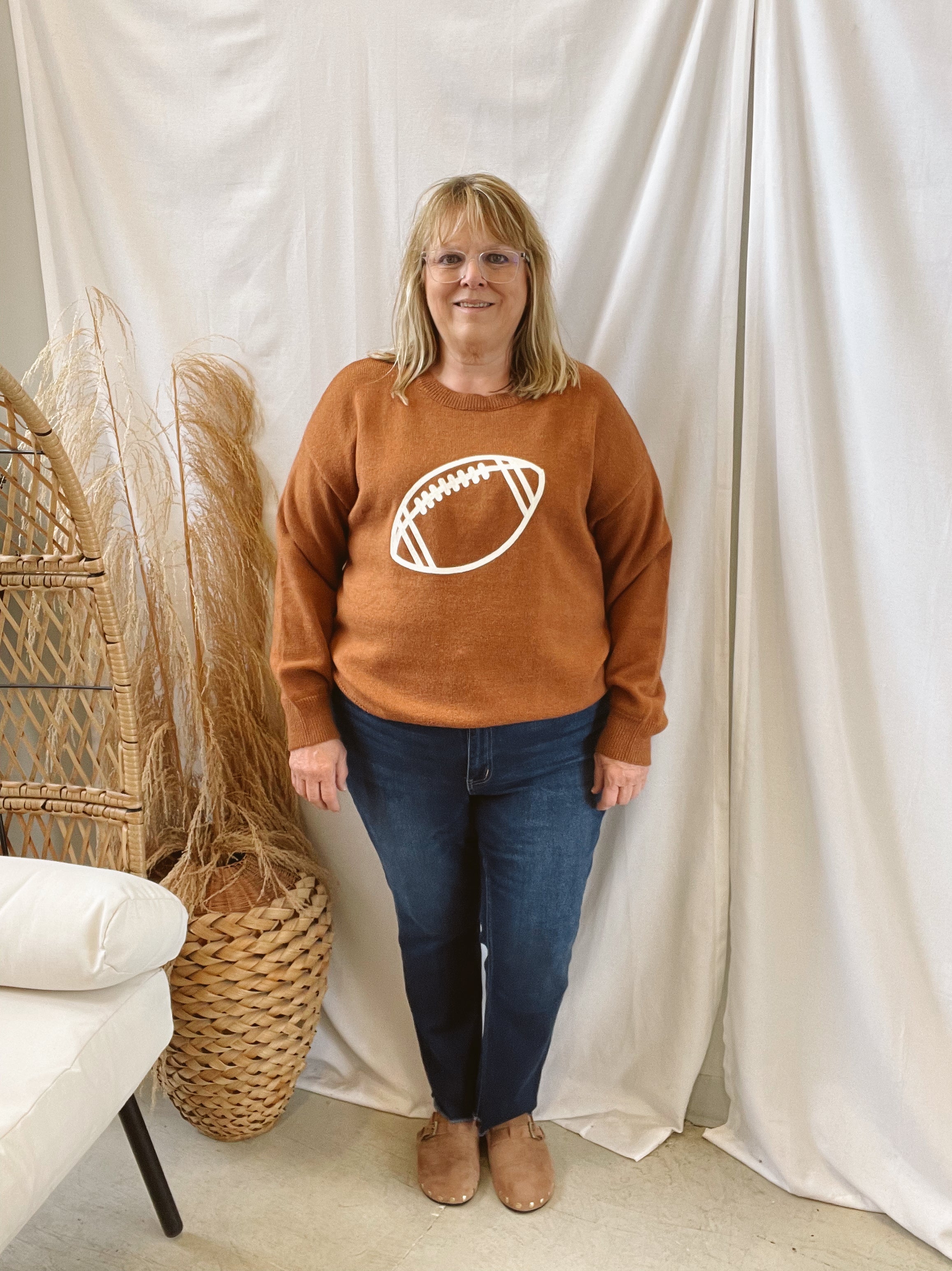 Brown Football Embroidery Sweater-Final sale-Sweaters-tea and Rose-The Silo Boutique, Women's Fashion Boutique Located in Warren and Grand Forks North Dakota