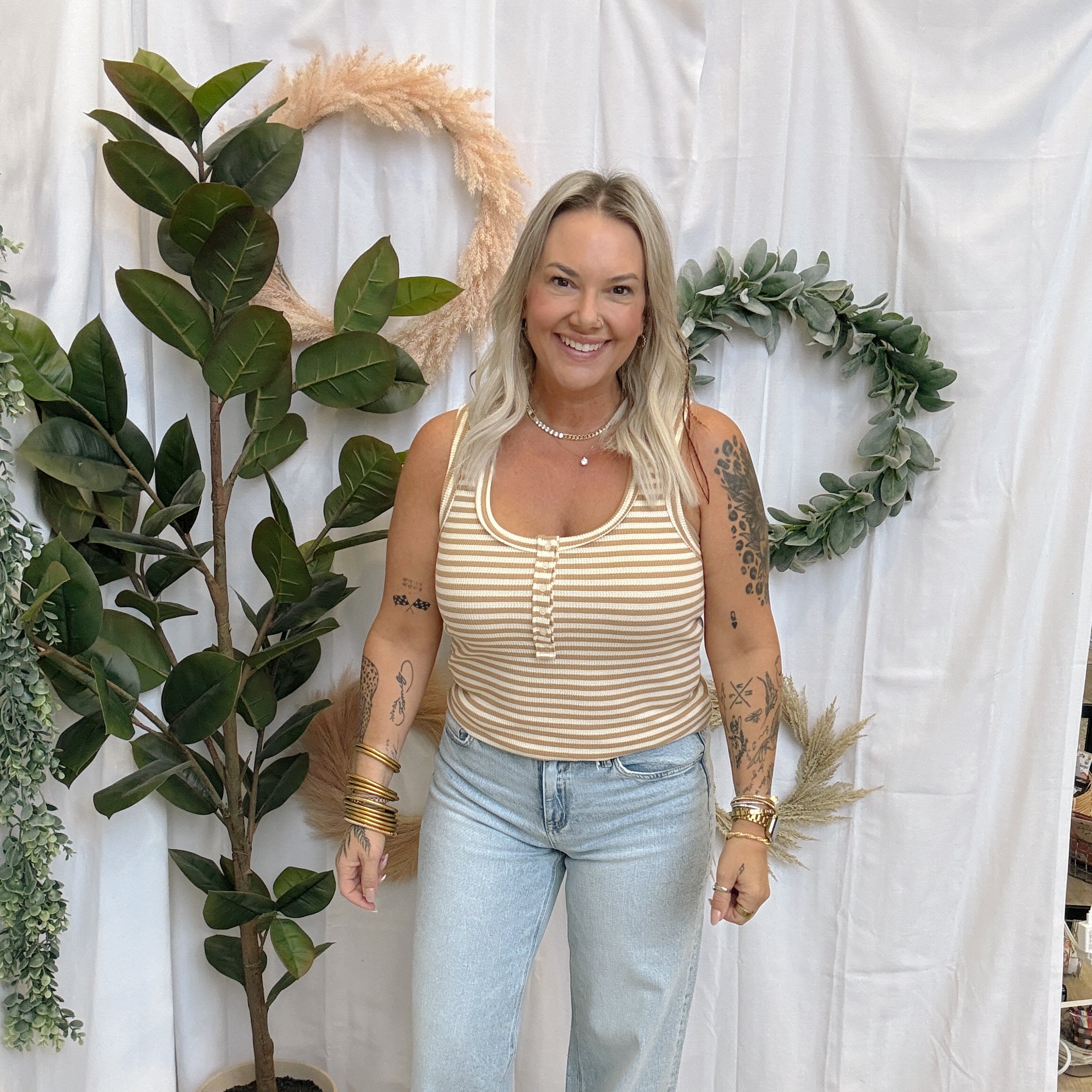 Janie Striped Tank Top-Taupe-Tank Tops-very j-The Silo Boutique, Women's Fashion Boutique Located in Warren and Grand Forks North Dakota