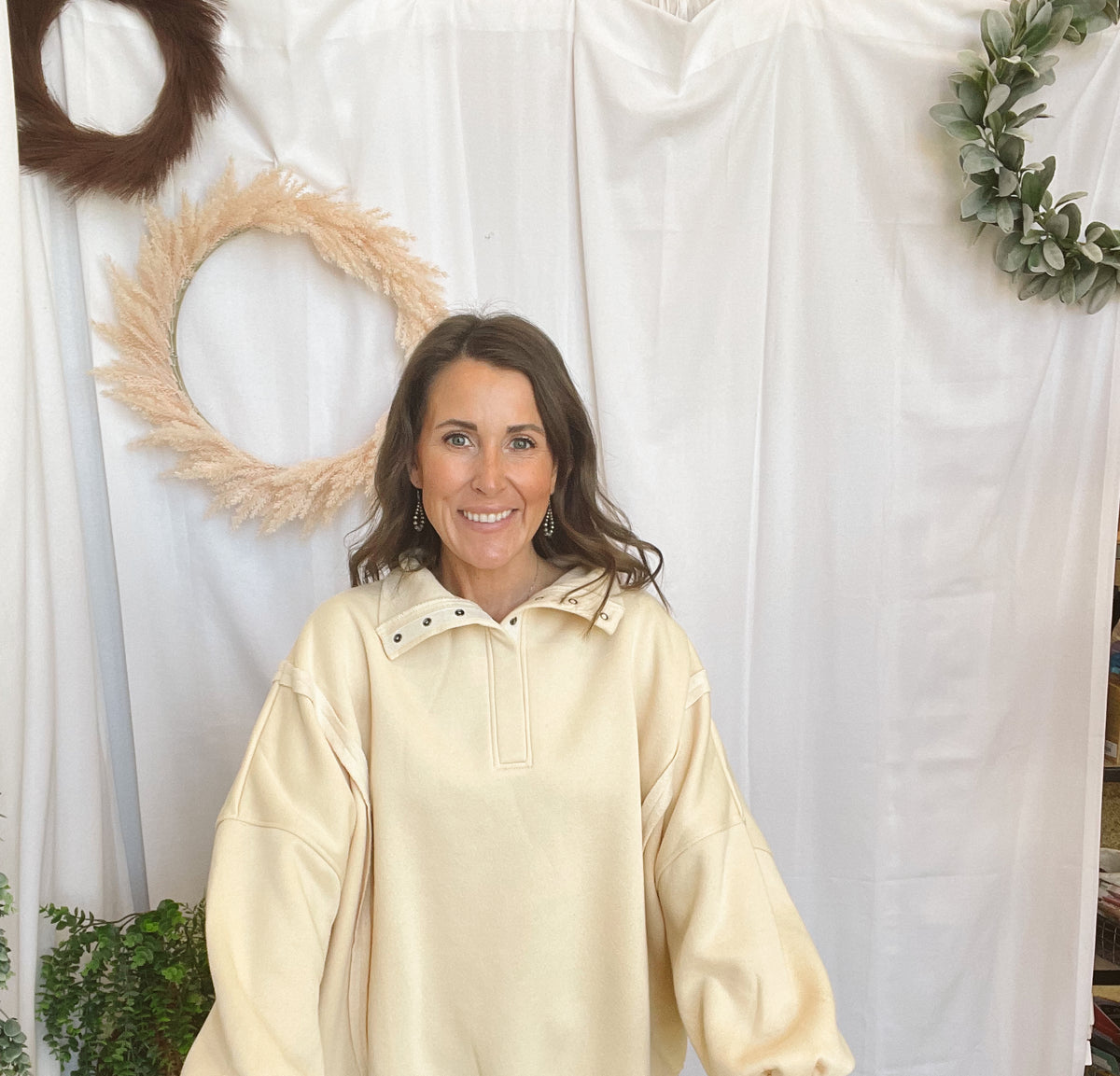 Sophie Snap Collar Sweatshirt-Cream-Sweatshirts-hyfve-The Silo Boutique, Women's Fashion Boutique Located in Warren and Grand Forks North Dakota