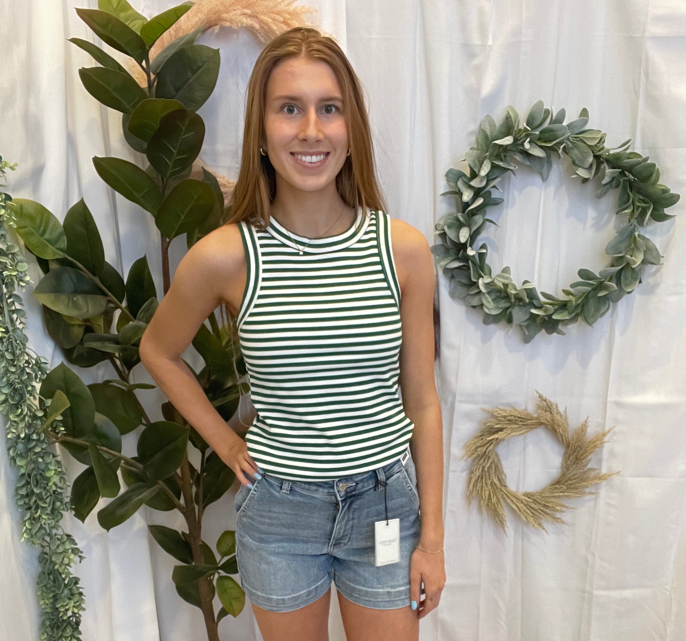 Hy Striped Tank Top-Green-Tank Tops-hyfve-The Silo Boutique, Women's Fashion Boutique Located in Warren and Grand Forks North Dakota