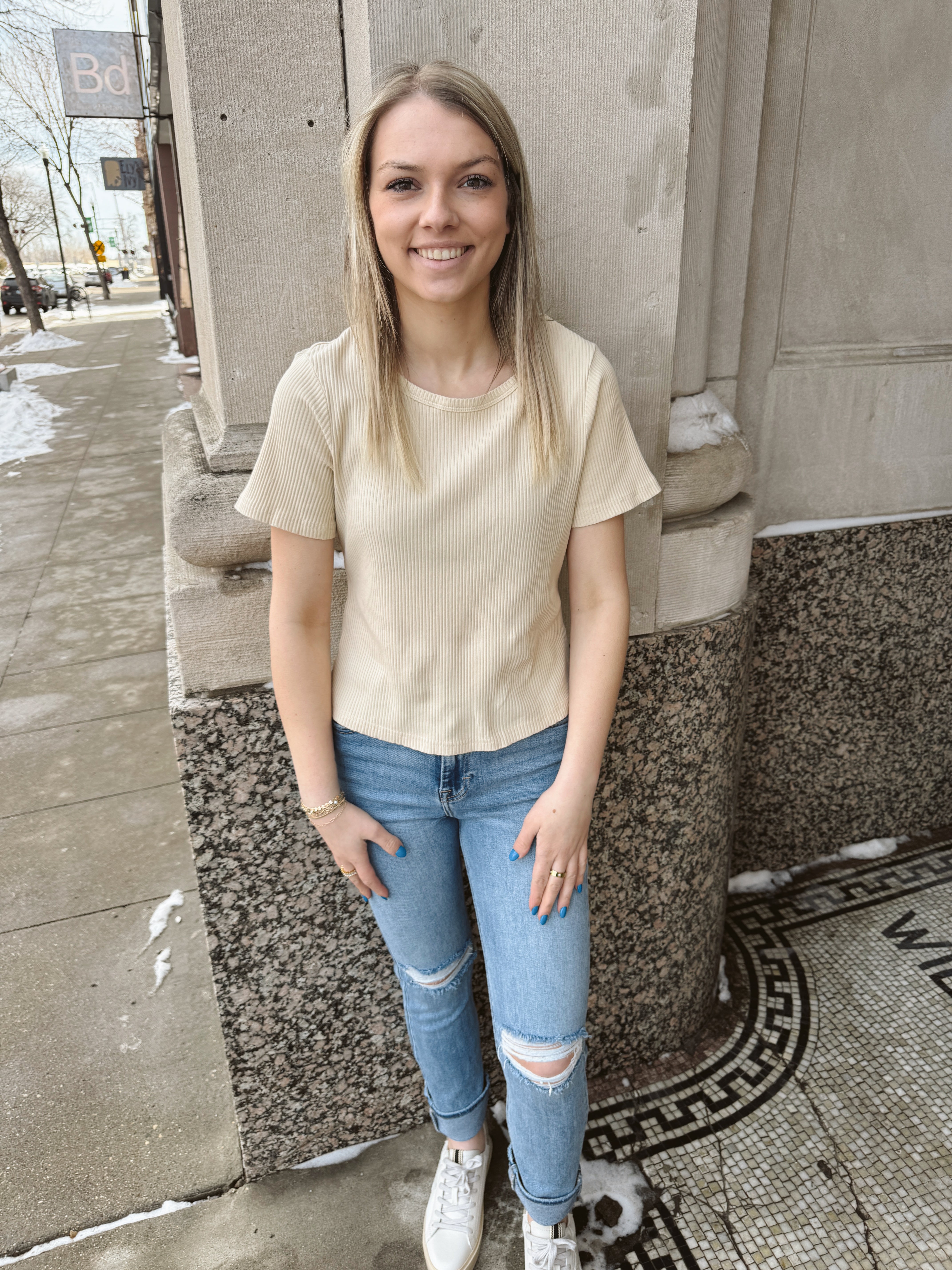 Cream Washed Top-Final Sale-Short Sleeve Tops-mystree-The Silo Boutique, Women's Fashion Boutique Located in Warren and Grand Forks North Dakota