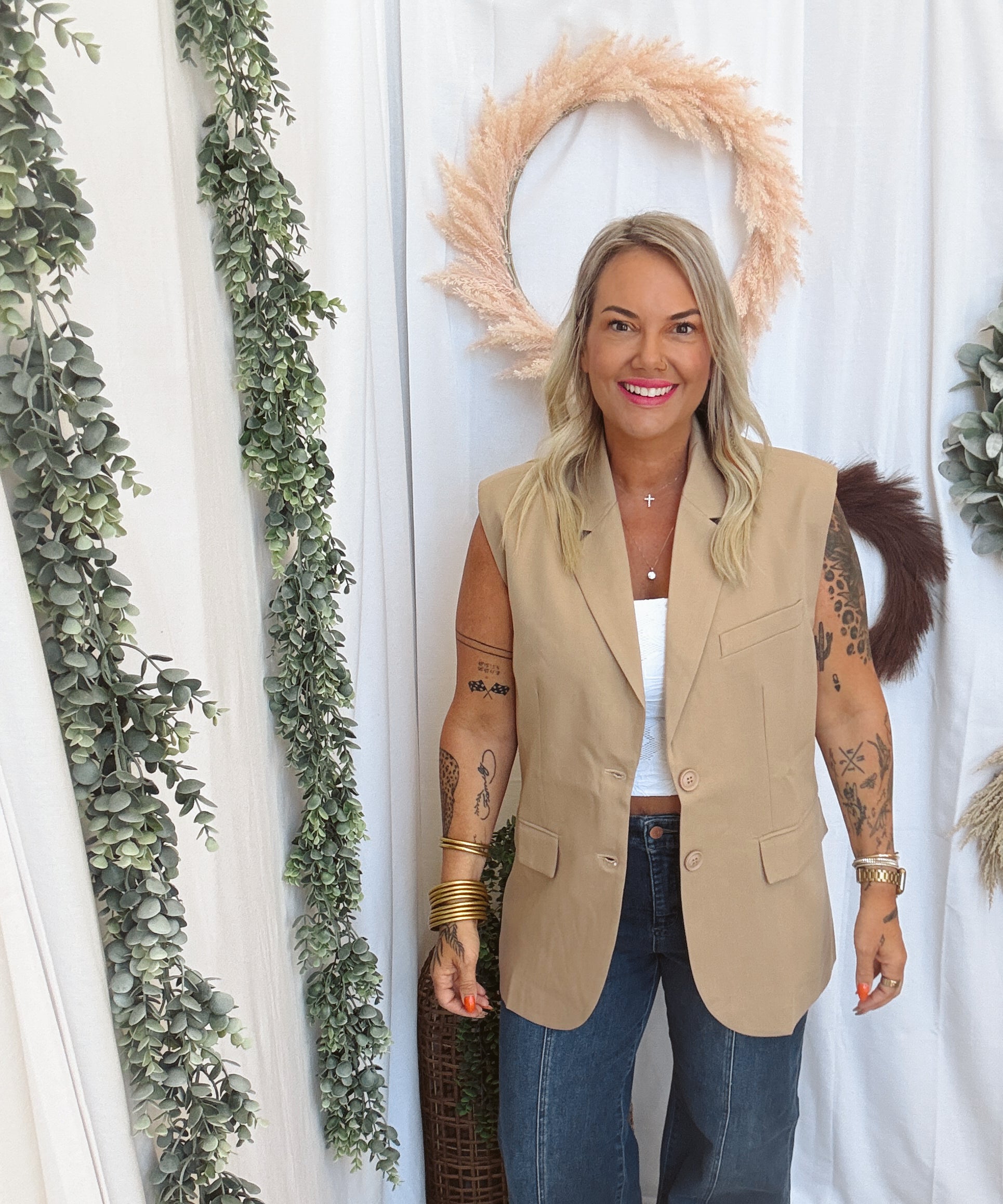 Mimi Oversized Vest-Beige-Vests-mimosa-The Silo Boutique, Women's Fashion Boutique Located in Warren and Grand Forks North Dakota