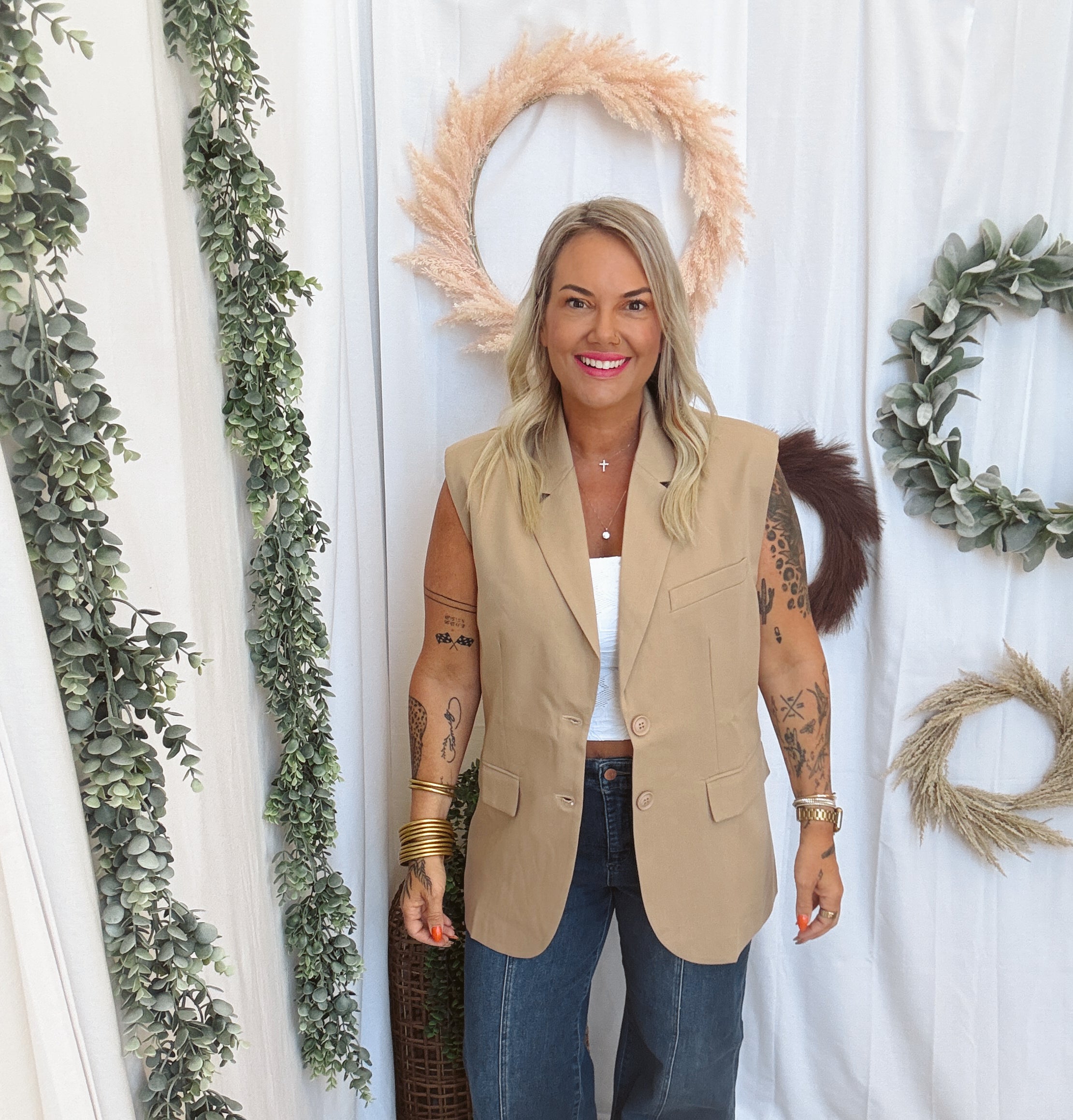 Mimi Oversized Vest-Beige-Vests-mimosa-The Silo Boutique, Women's Fashion Boutique Located in Warren and Grand Forks North Dakota