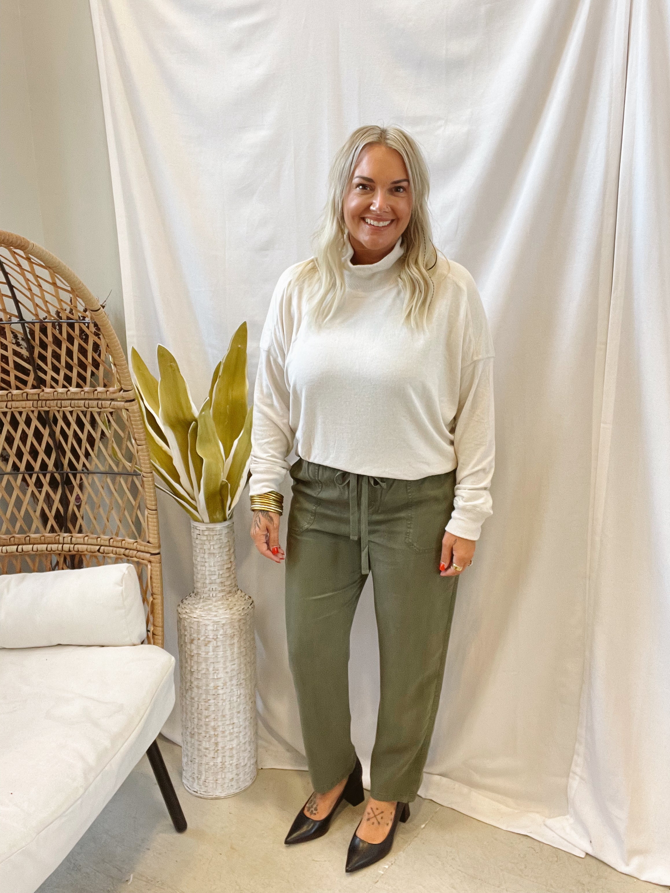 Cool Tapered Tencel Pants-Olive-Final Sale-Pants-be cool-The Silo Boutique, Women's Fashion Boutique Located in Warren and Grand Forks North Dakota