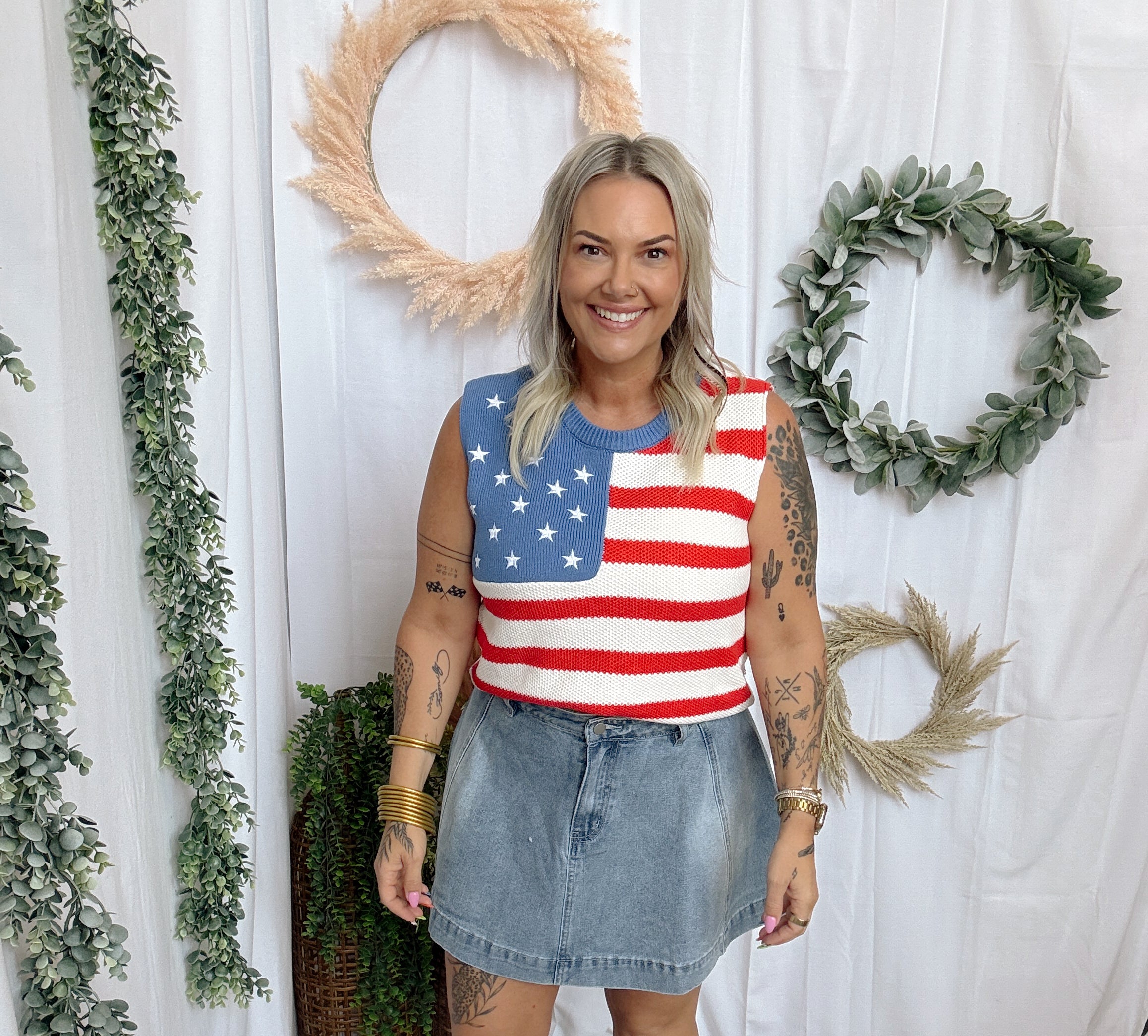 Lovey Stars and Stripe Tank Top-Tank Tops-lovlov-The Silo Boutique, Women's Fashion Boutique Located in Warren and Grand Forks North Dakota