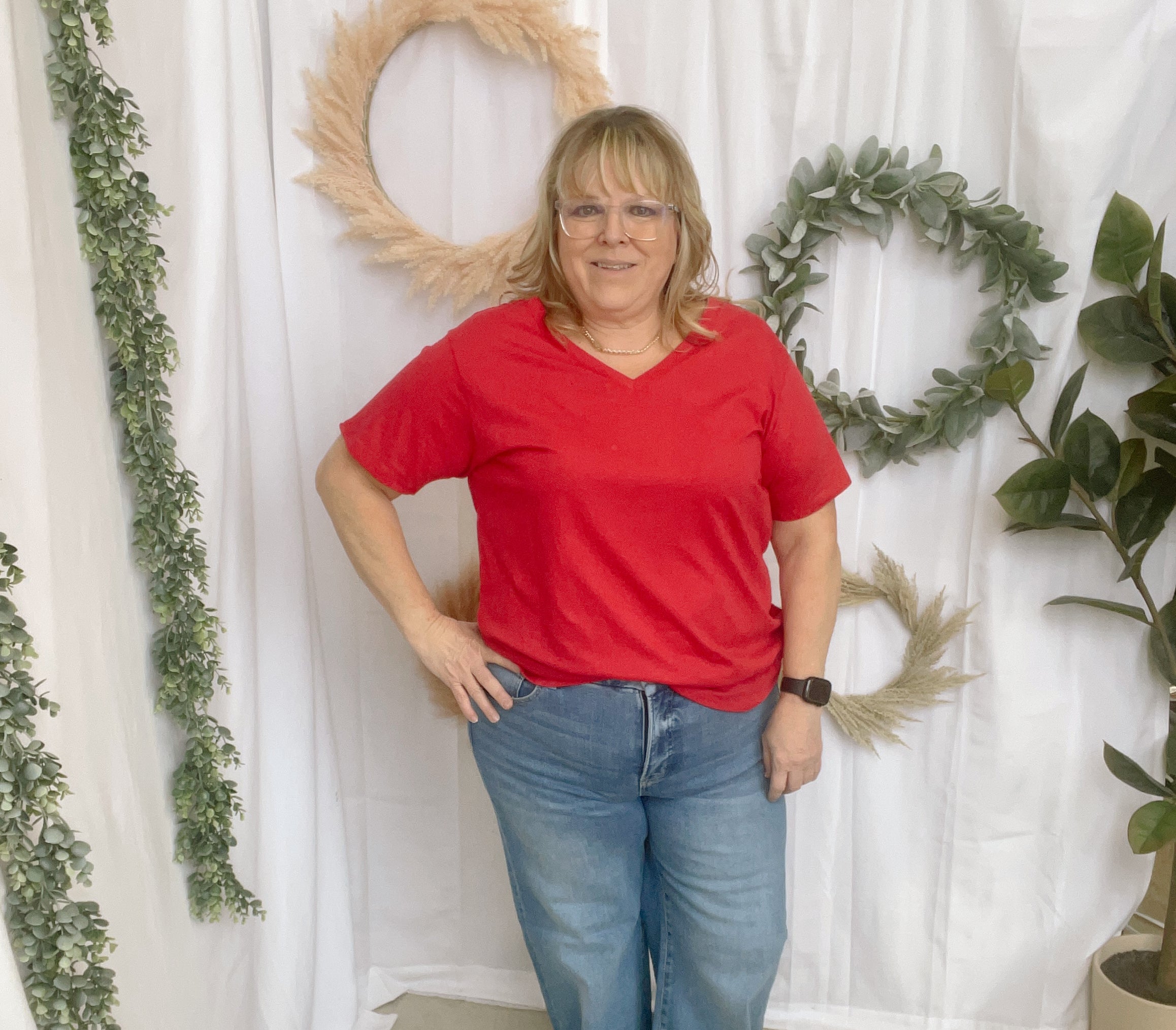 Bobbi V Neck Tee-Red-Short Sleeve Tops-Zenana-The Silo Boutique, Women's Fashion Boutique Located in Warren and Grand Forks North Dakota