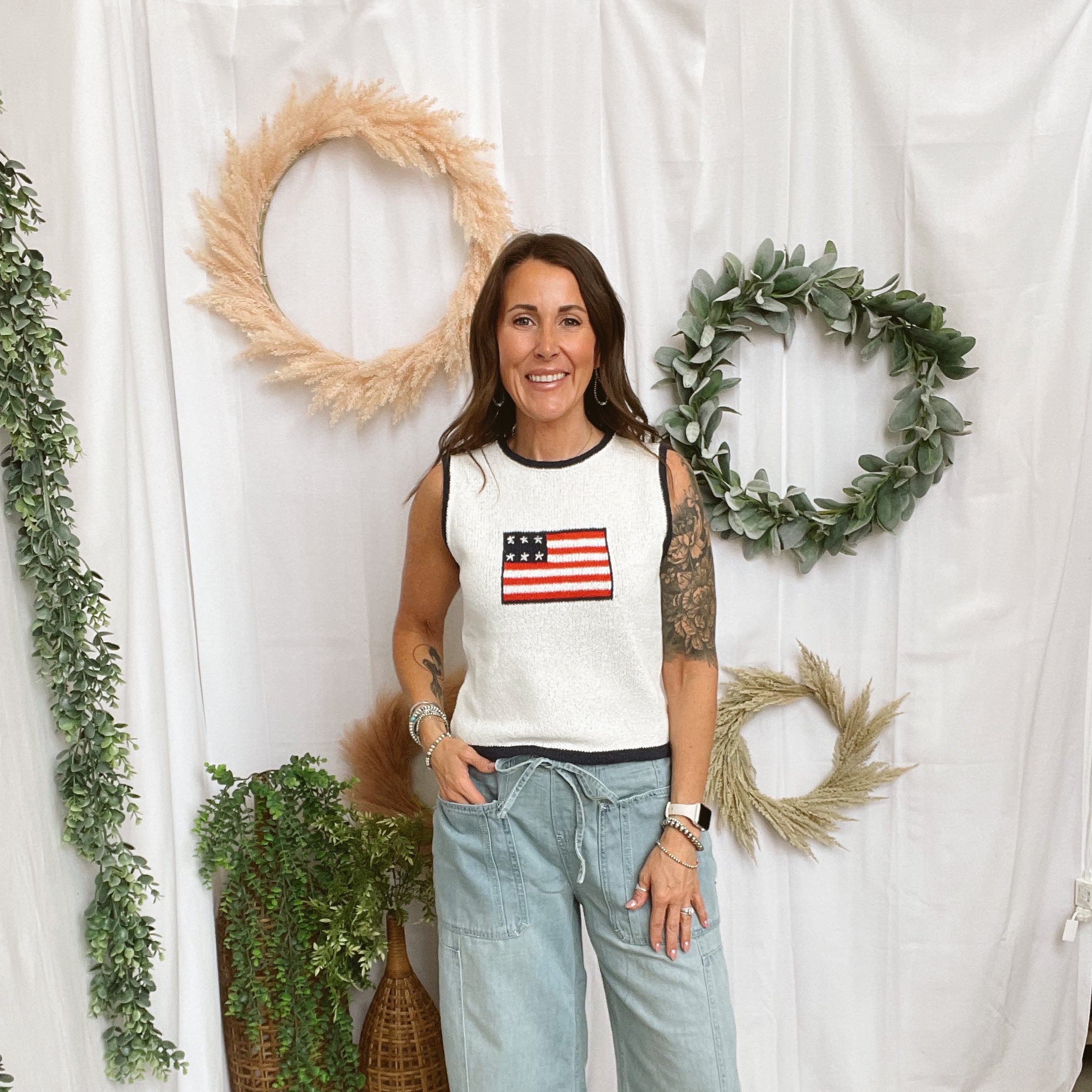 Flag Knitted Tank Top-Tank Tops-miou muse-The Silo Boutique, Women's Fashion Boutique Located in Warren and Grand Forks North Dakota