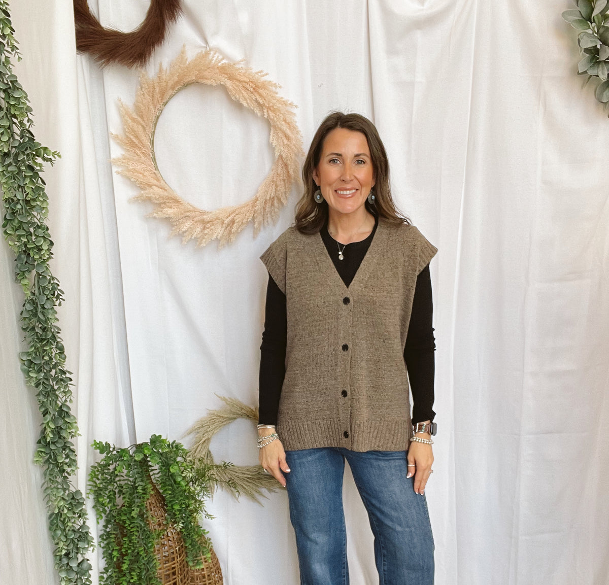Whitley Button Up Sweater Vest-Mocha-Vests-hyfve-The Silo Boutique, Women's Fashion Boutique Located in Warren and Grand Forks North Dakota