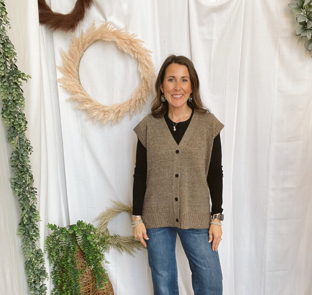 Whitley Button Up Sweater Vest-Mocha-Vests-hyfve-The Silo Boutique, Women's Fashion Boutique Located in Warren and Grand Forks North Dakota