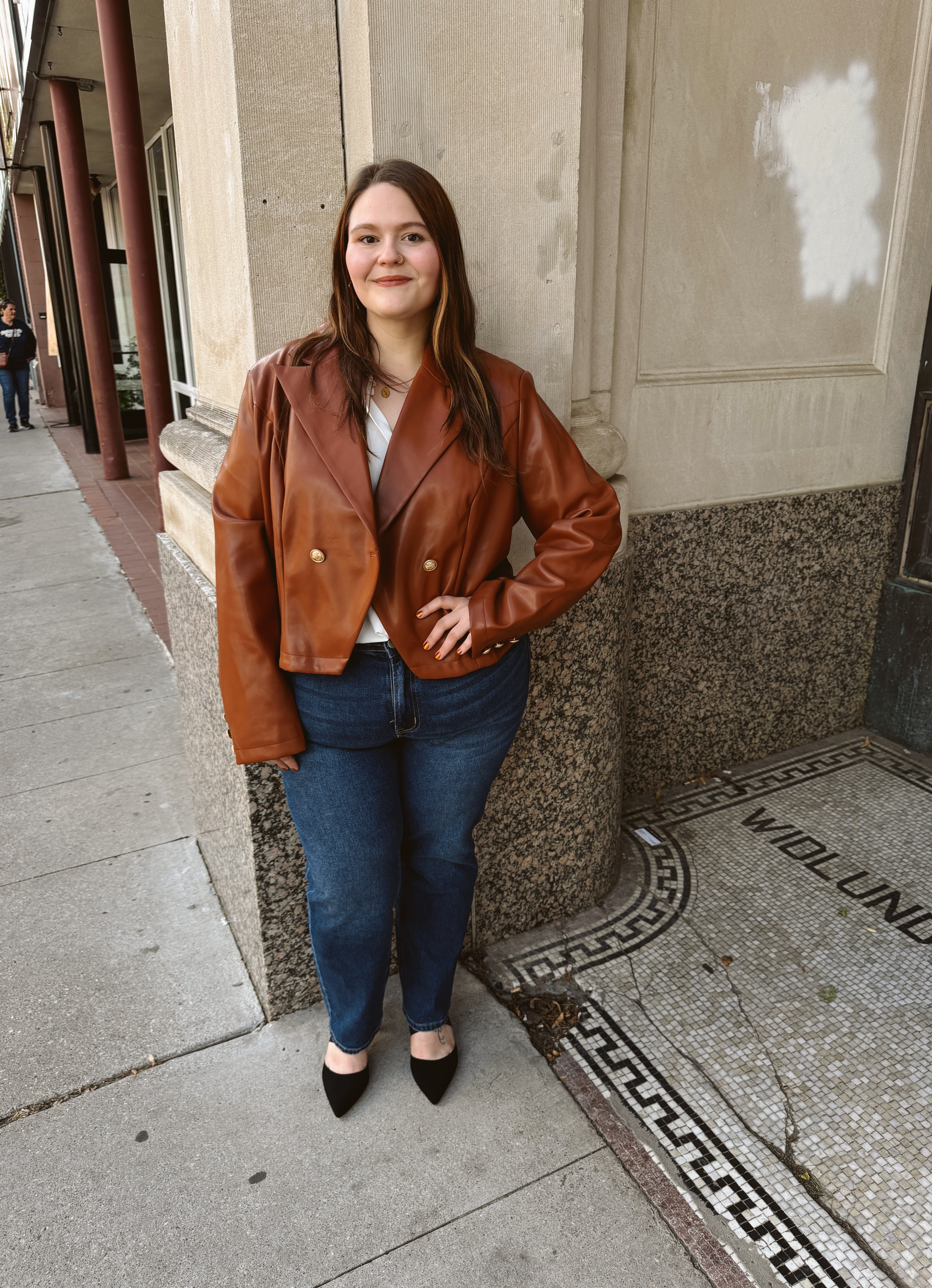 Brown Leather Antique Button Crop Jacket-Final sale-Coats & Jackets-fate-The Silo Boutique, Women's Fashion Boutique Located in Warren and Grand Forks North Dakota