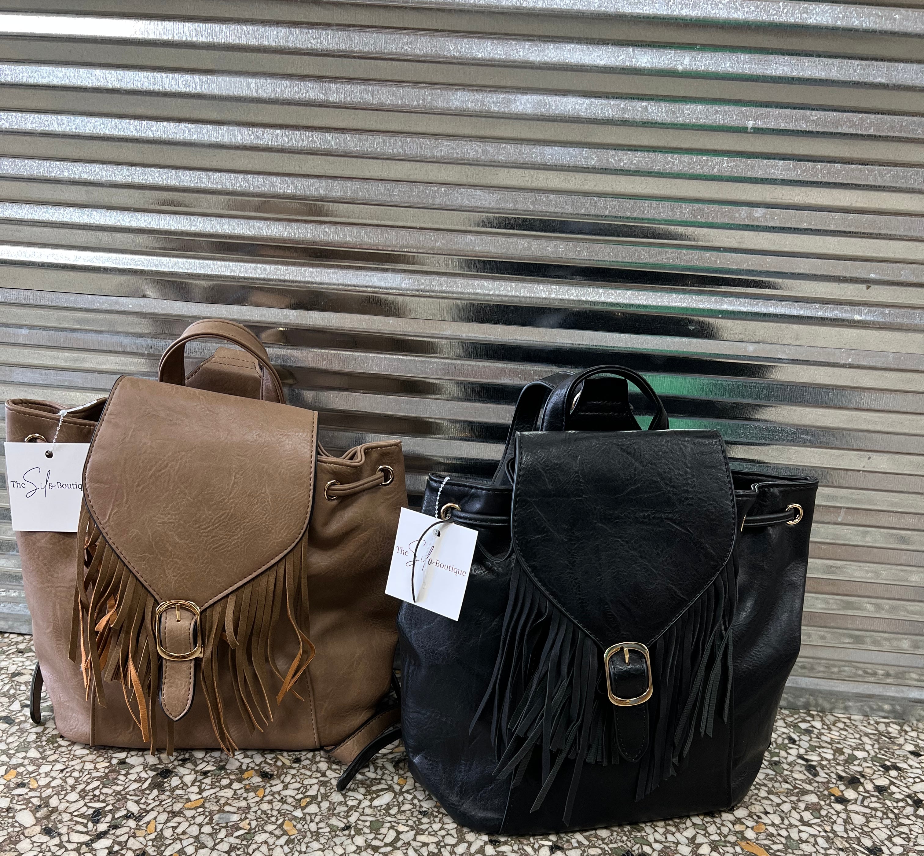 Jen and Co Jewel Bucket Backpack Purse w/ Fringe-Final Sale-Purses-Jen and Co-The Silo Boutique, Women's Fashion Boutique Located in Warren and Grand Forks North Dakota