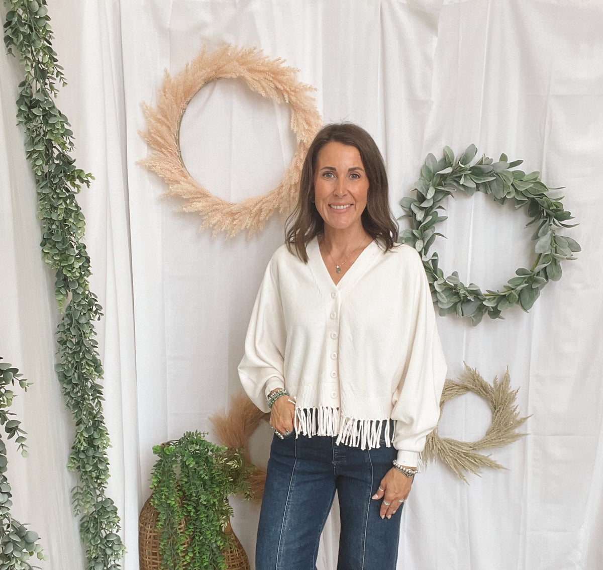 Farah Fringe Cardigan-Ivory-Cardigans-staccato-The Silo Boutique, Women's Fashion Boutique Located in Warren and Grand Forks North Dakota