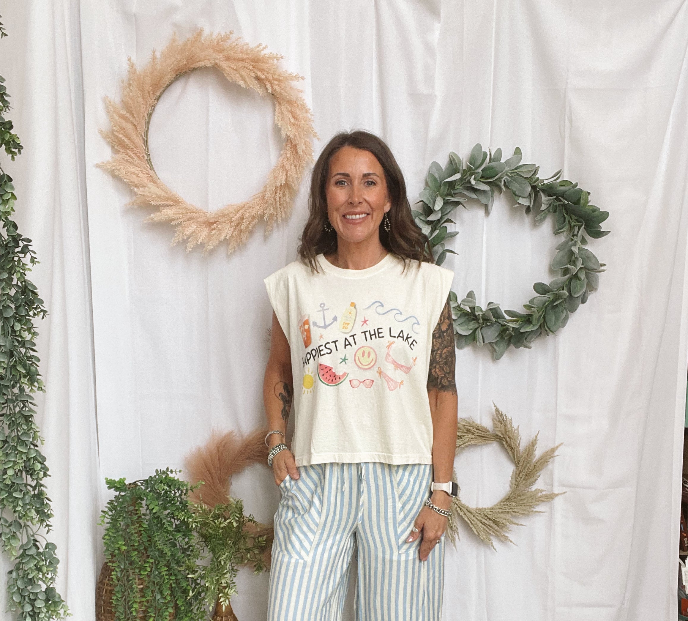 Happiest At the Lake Tank-Graphic Tees-poppy-The Silo Boutique, Women's Fashion Boutique Located in Warren and Grand Forks North Dakota