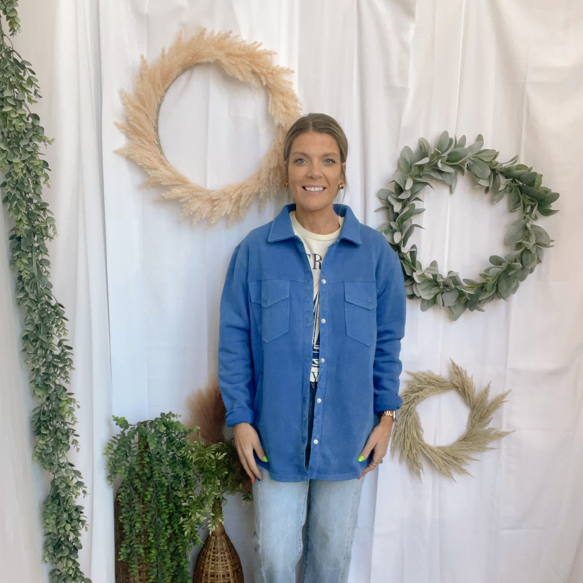 Mono B Snap Shacket-Royal-Coats & Jackets-mono b-The Silo Boutique, Women's Fashion Boutique Located in Warren and Grand Forks North Dakota