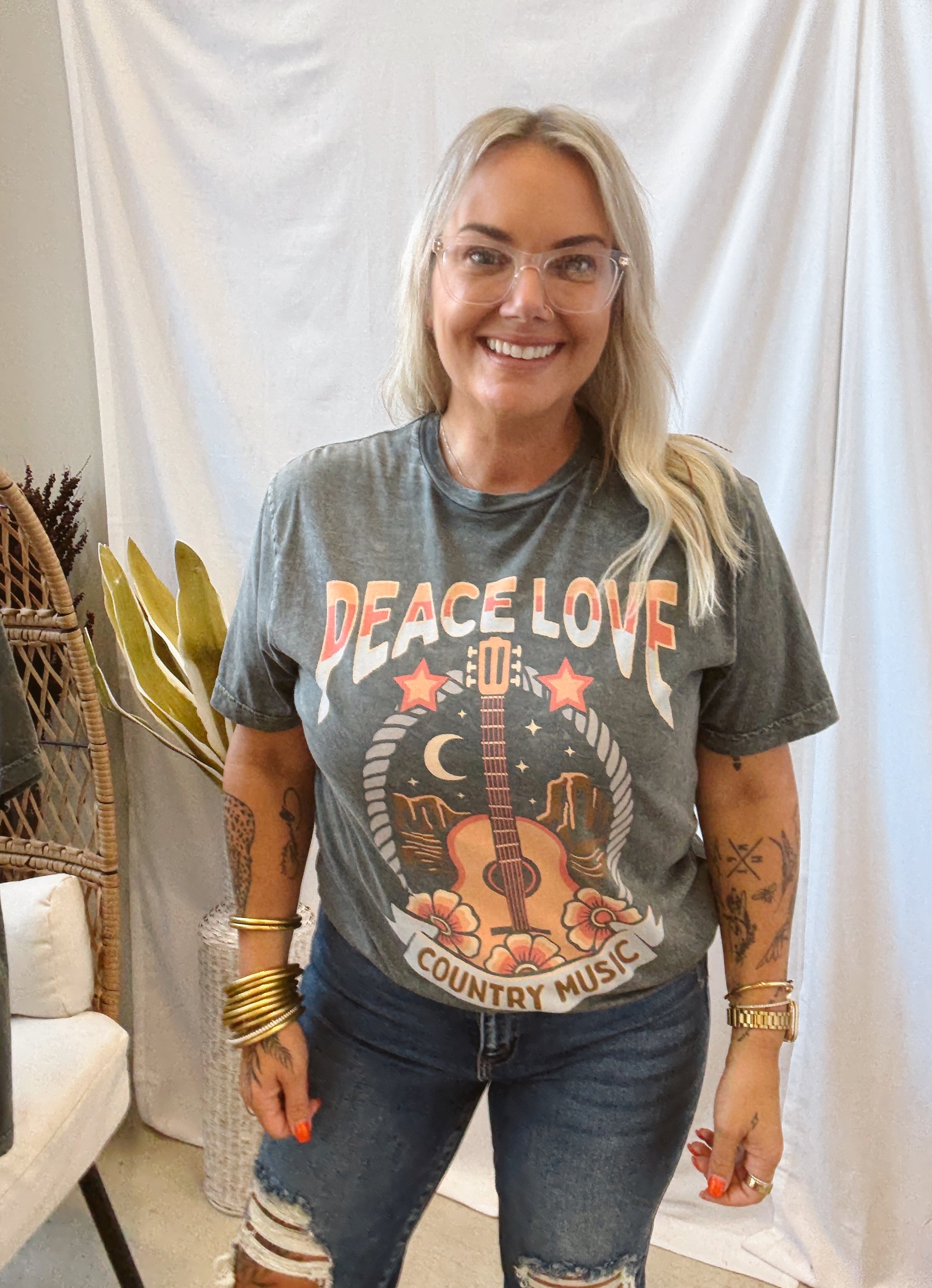 Peace Love Country Music Graphic Tee-Graphic Tees-lotus-The Silo Boutique, Women's Fashion Boutique Located in Warren and Grand Forks North Dakota