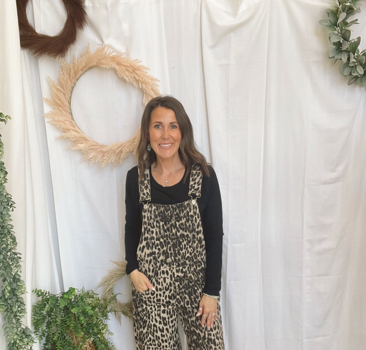 Janie Leopard Overalls-Jeans-eesome-The Silo Boutique, Women's Fashion Boutique Located in Warren and Grand Forks North Dakota