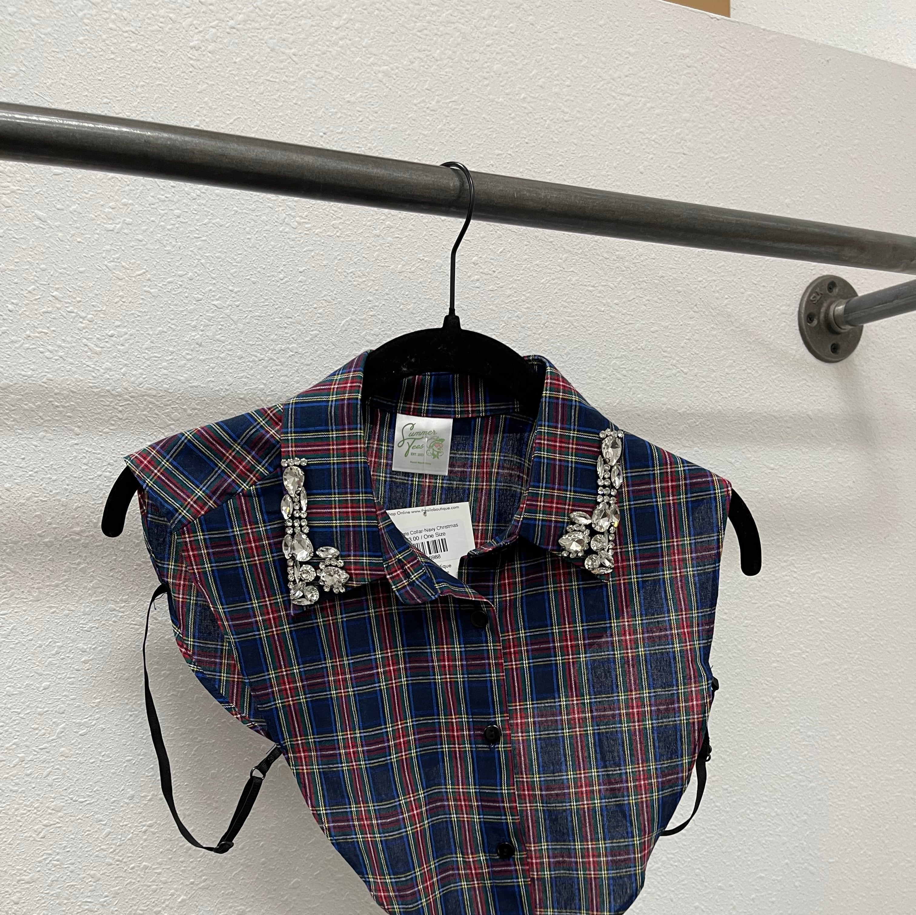 Corporate Collar-Navy Christmas-Final Sale-Short Sleeve Tops-Summer Tees-The Silo Boutique, Women's Fashion Boutique Located in Warren and Grand Forks North Dakota