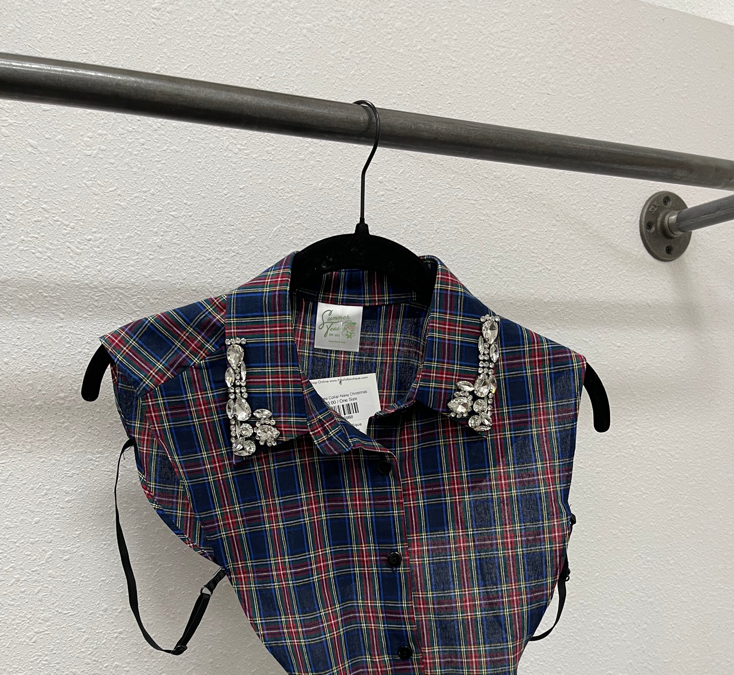Corporate Collar-Navy Christmas-Final Sale-Short Sleeve Tops-Summer Tees-The Silo Boutique, Women's Fashion Boutique Located in Warren and Grand Forks North Dakota