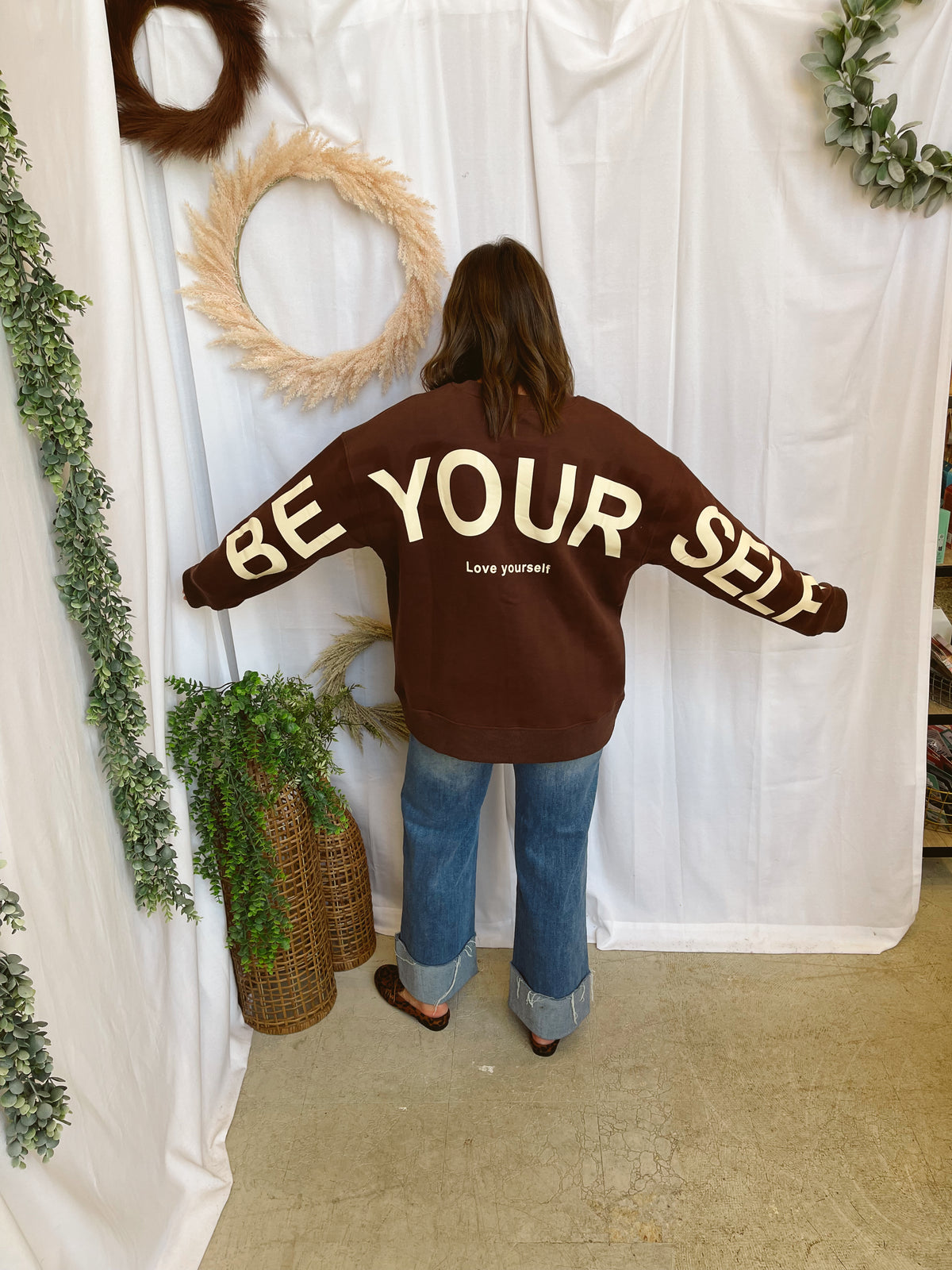 Be Yourself Oversized Sweatshirt-Brown-Sweatshirts-jade by jane-The Silo Boutique, Women's Fashion Boutique Located in Warren and Grand Forks North Dakota