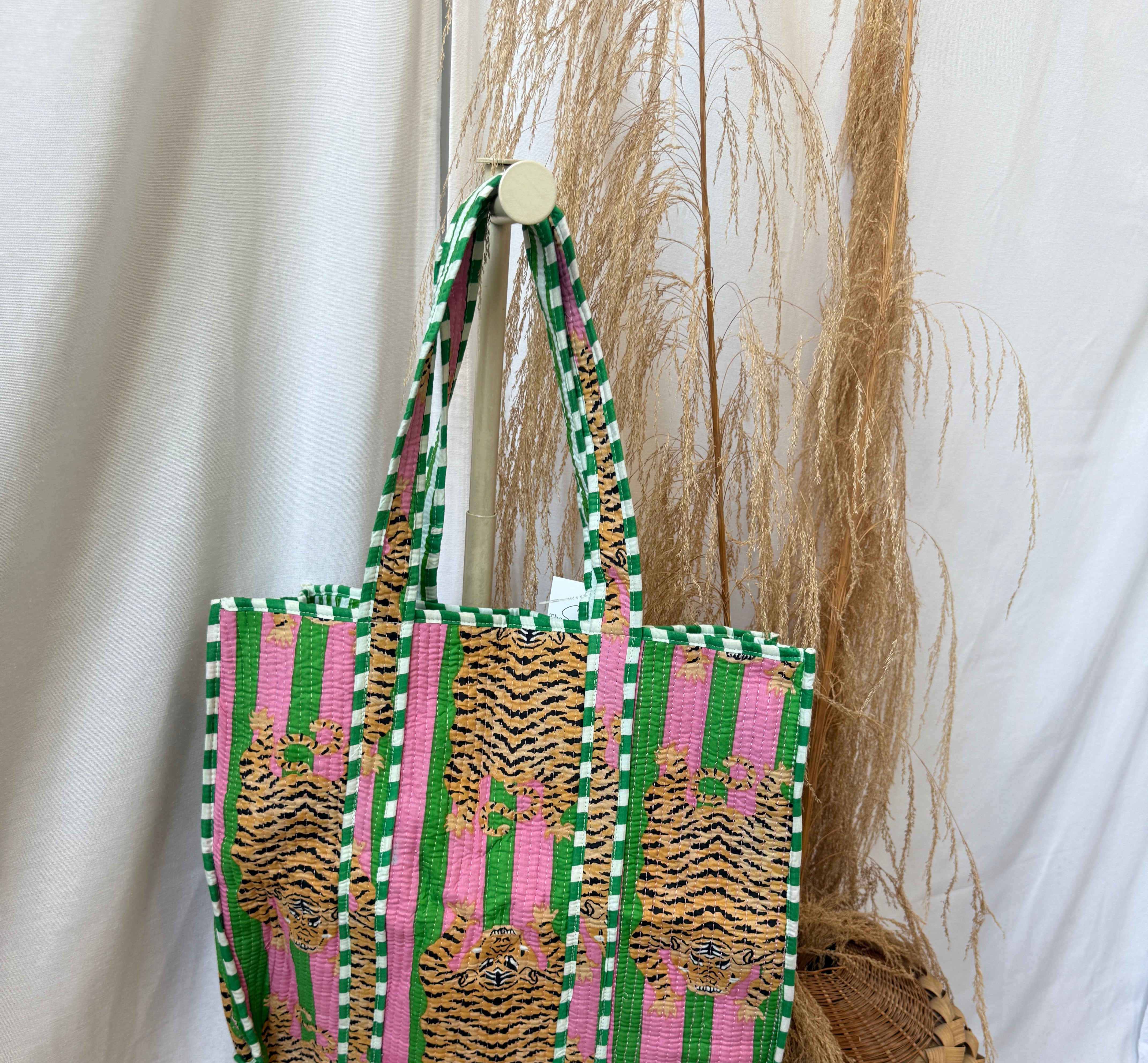 Quilted Bag-Green Pink Tiger-Final Sale-Purses-faire-The Silo Boutique, Women's Fashion Boutique Located in Warren and Grand Forks North Dakota