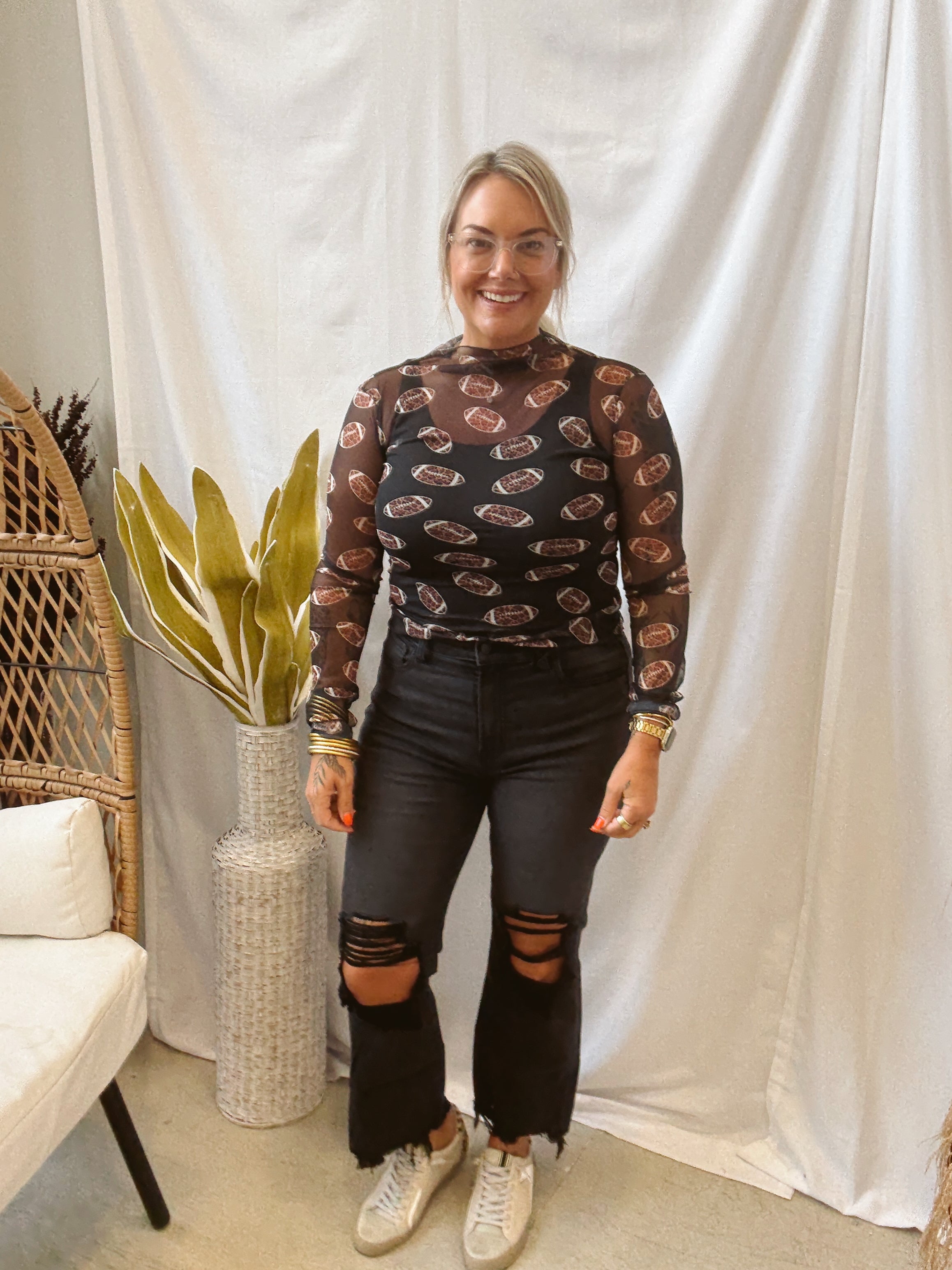 Black Sheer Leopard Football Top-Final Sale-Long Sleeve Tops-genesis-The Silo Boutique, Women's Fashion Boutique Located in Warren and Grand Forks North Dakota