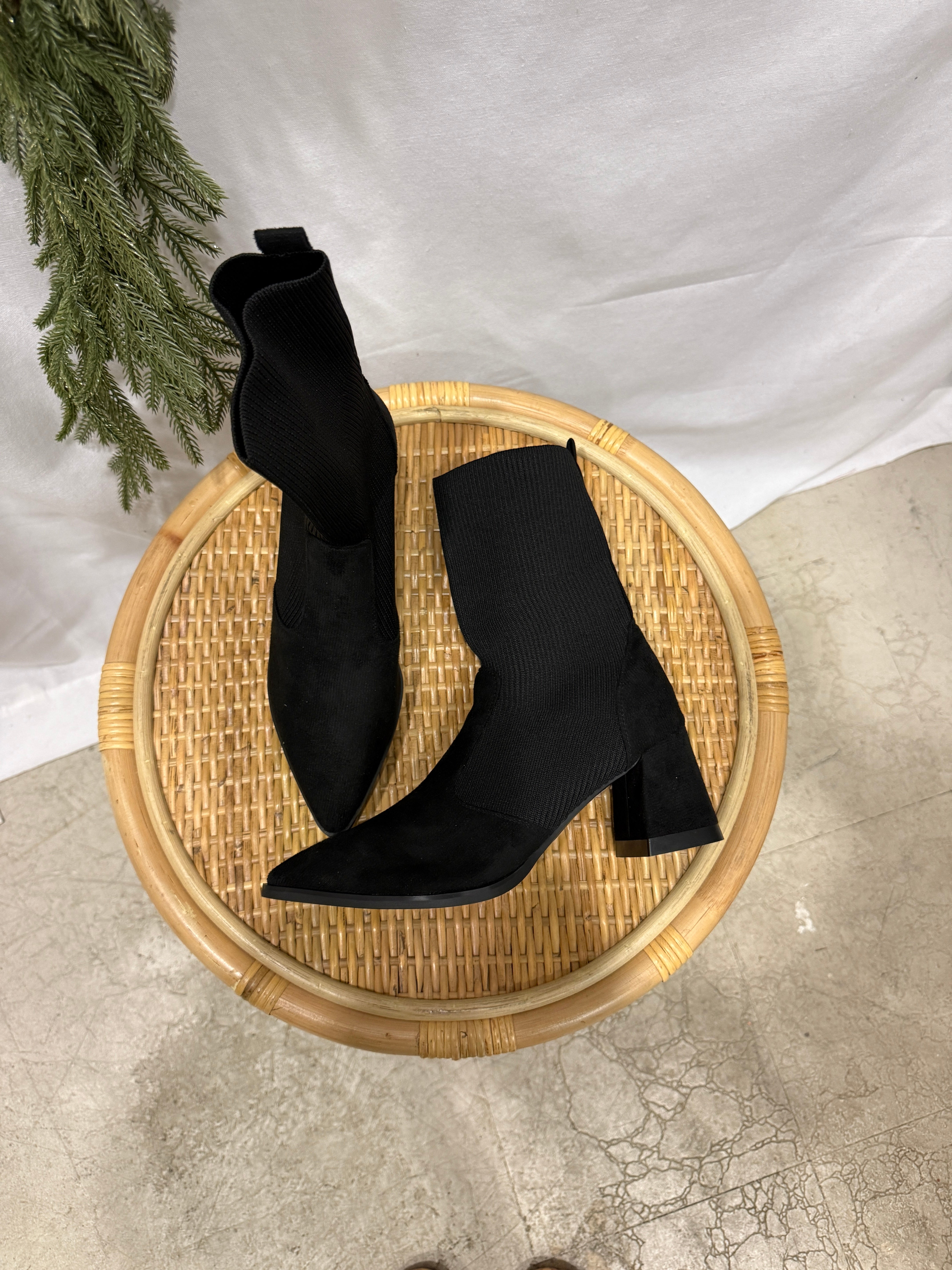 Black Knit Chelsey Boot-Final sale-Boots-lazyshoe-The Silo Boutique, Women's Fashion Boutique Located in Warren and Grand Forks North Dakota