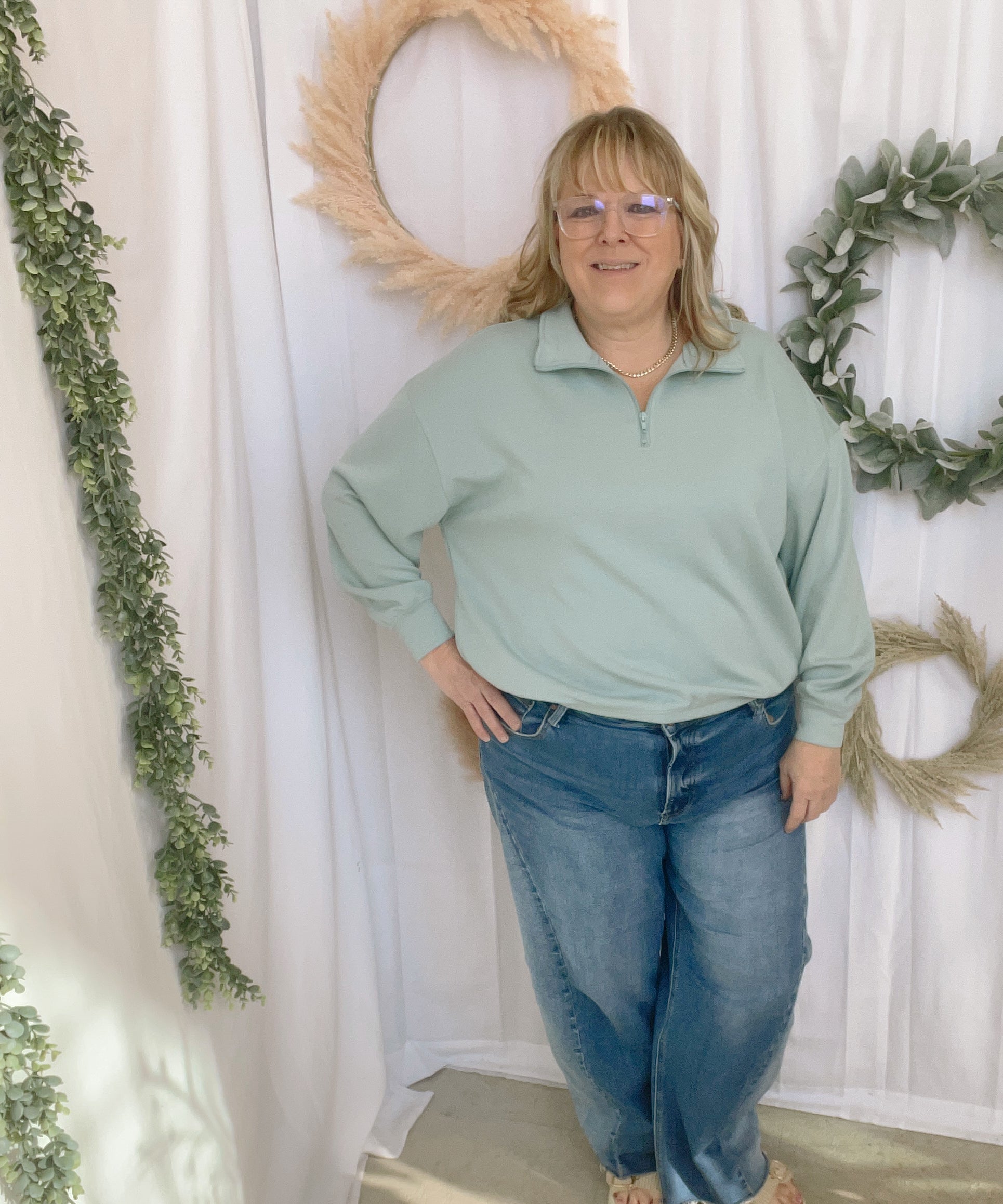 Zoe Scuba Quarter Zip Sweatshirt-Tiff Blue-Sweatshirts-Zenana-The Silo Boutique, Women's Fashion Boutique Located in Warren and Grand Forks North Dakota