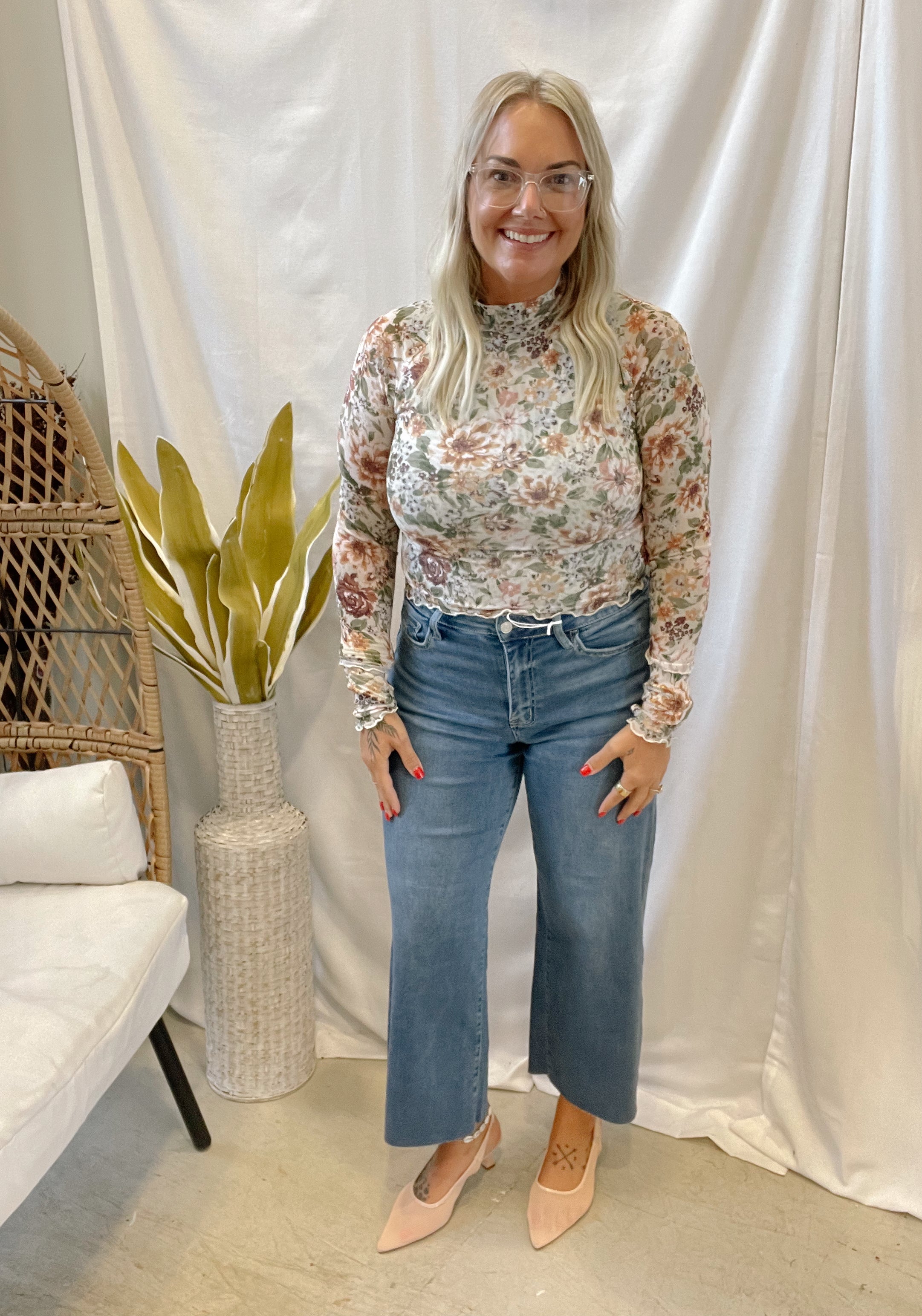 Floral Mesh Long Sleeve Top-Ivory-Long Sleeve Tops-promesa-The Silo Boutique, Women's Fashion Boutique Located in Warren and Grand Forks North Dakota