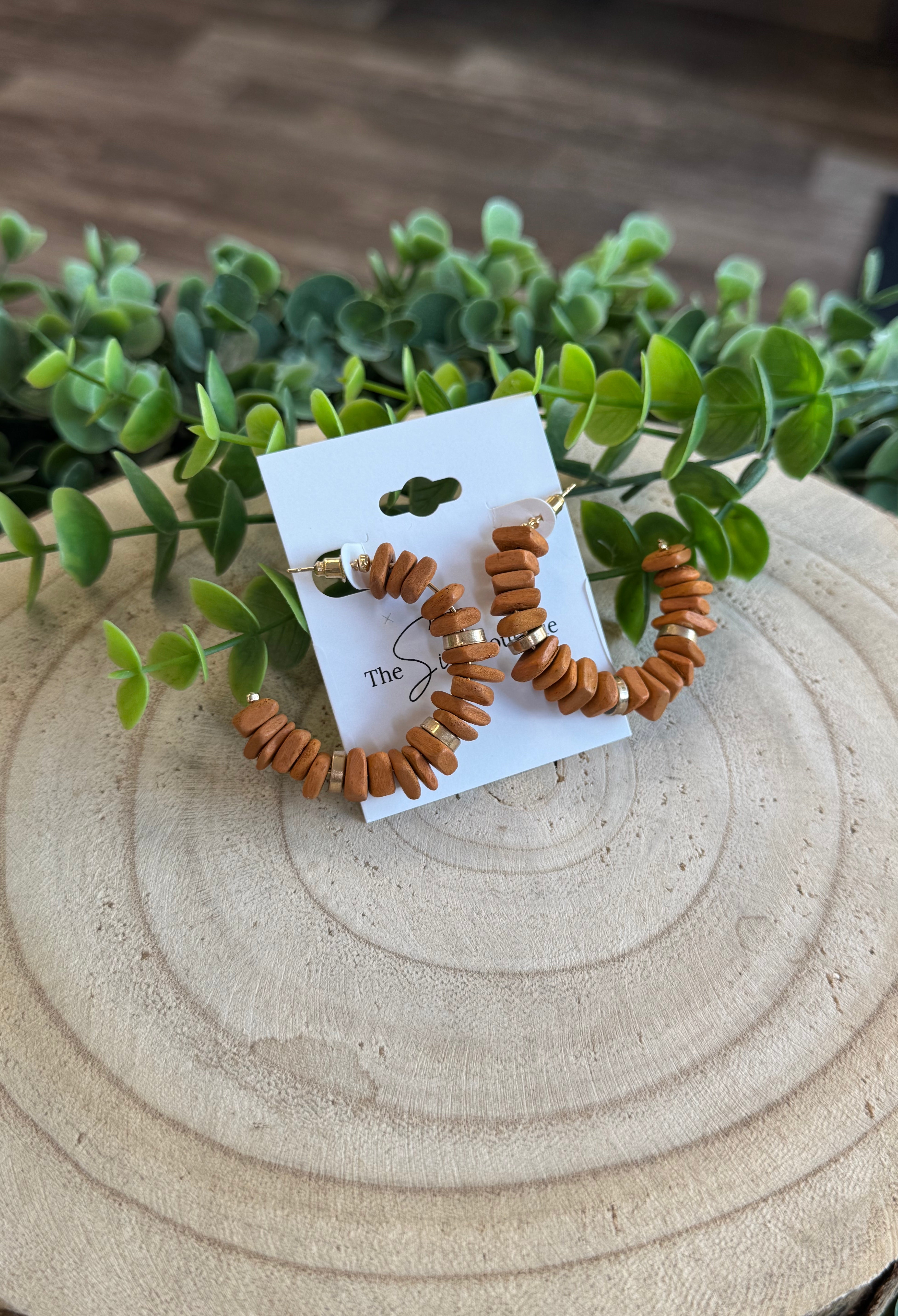 Brown Square Bead Hoop Earrings-Earrings-Fame-The Silo Boutique, Women's Fashion Boutique Located in Warren and Grand Forks North Dakota