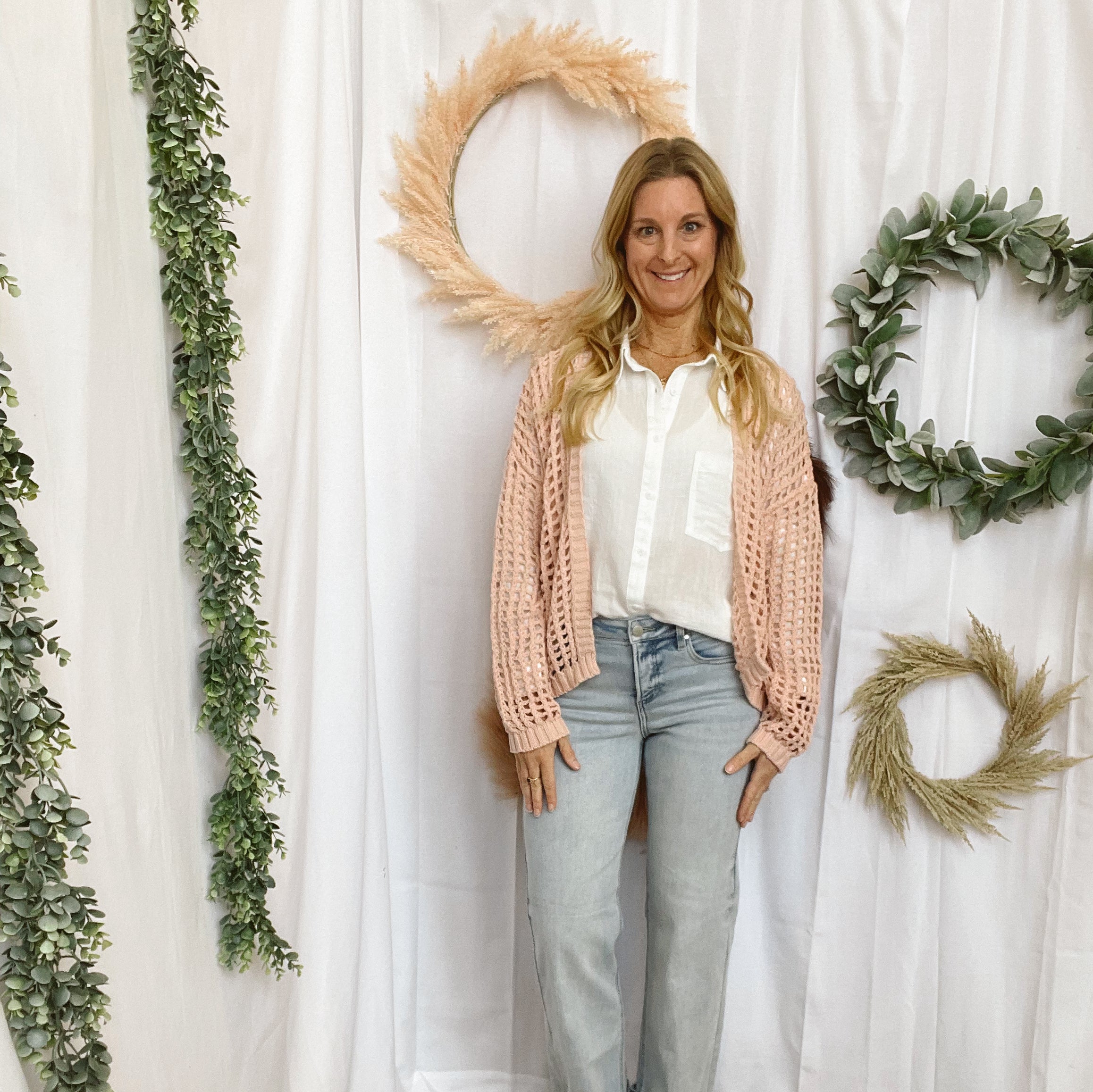 Rae Crochet Cardigan-Peach-Cardigans-Doe and Rae-The Silo Boutique, Women's Fashion Boutique Located in Warren and Grand Forks North Dakota