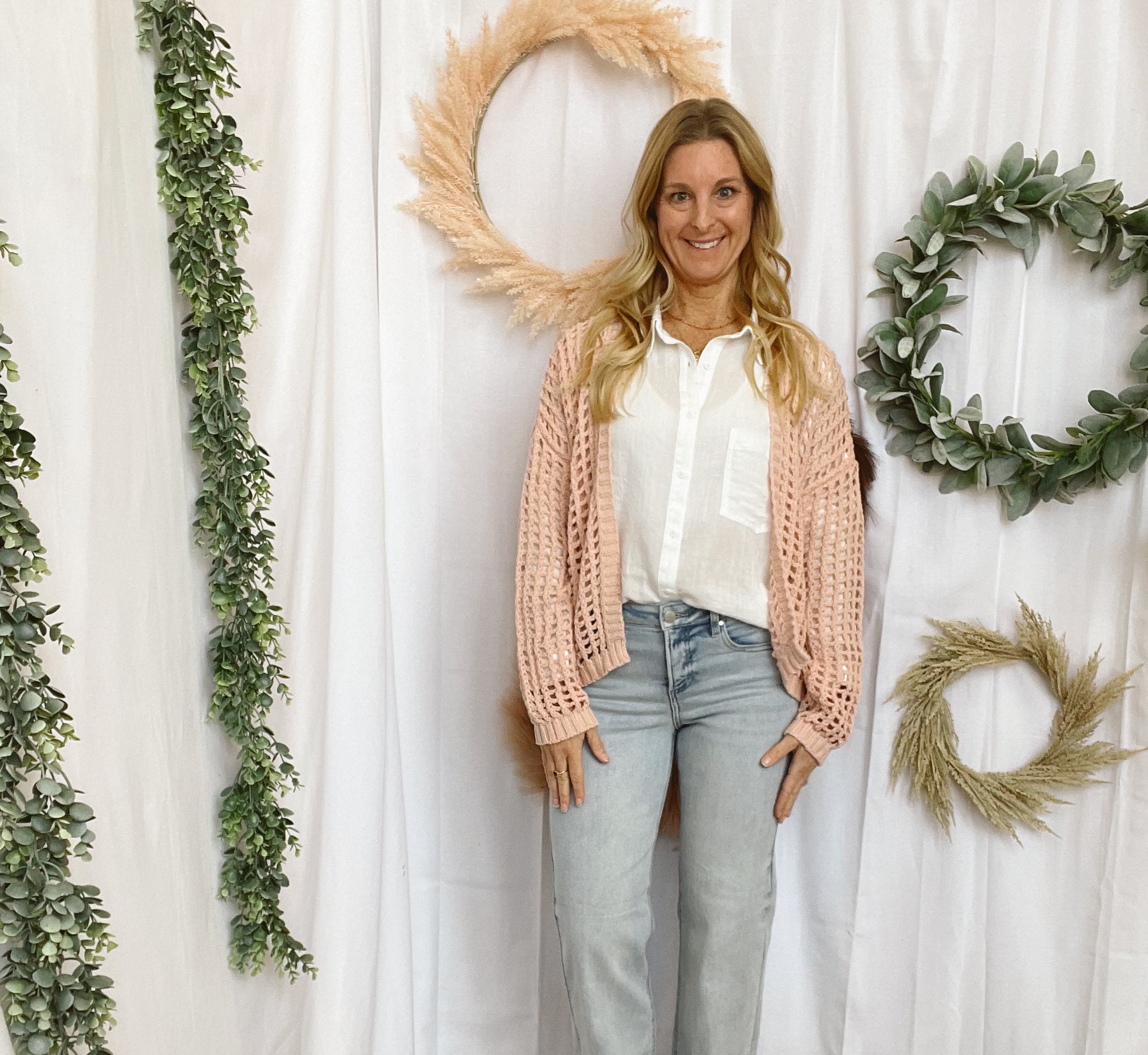 Rae Crochet Cardigan-Peach-Cardigans-Doe and Rae-The Silo Boutique, Women's Fashion Boutique Located in Warren and Grand Forks North Dakota