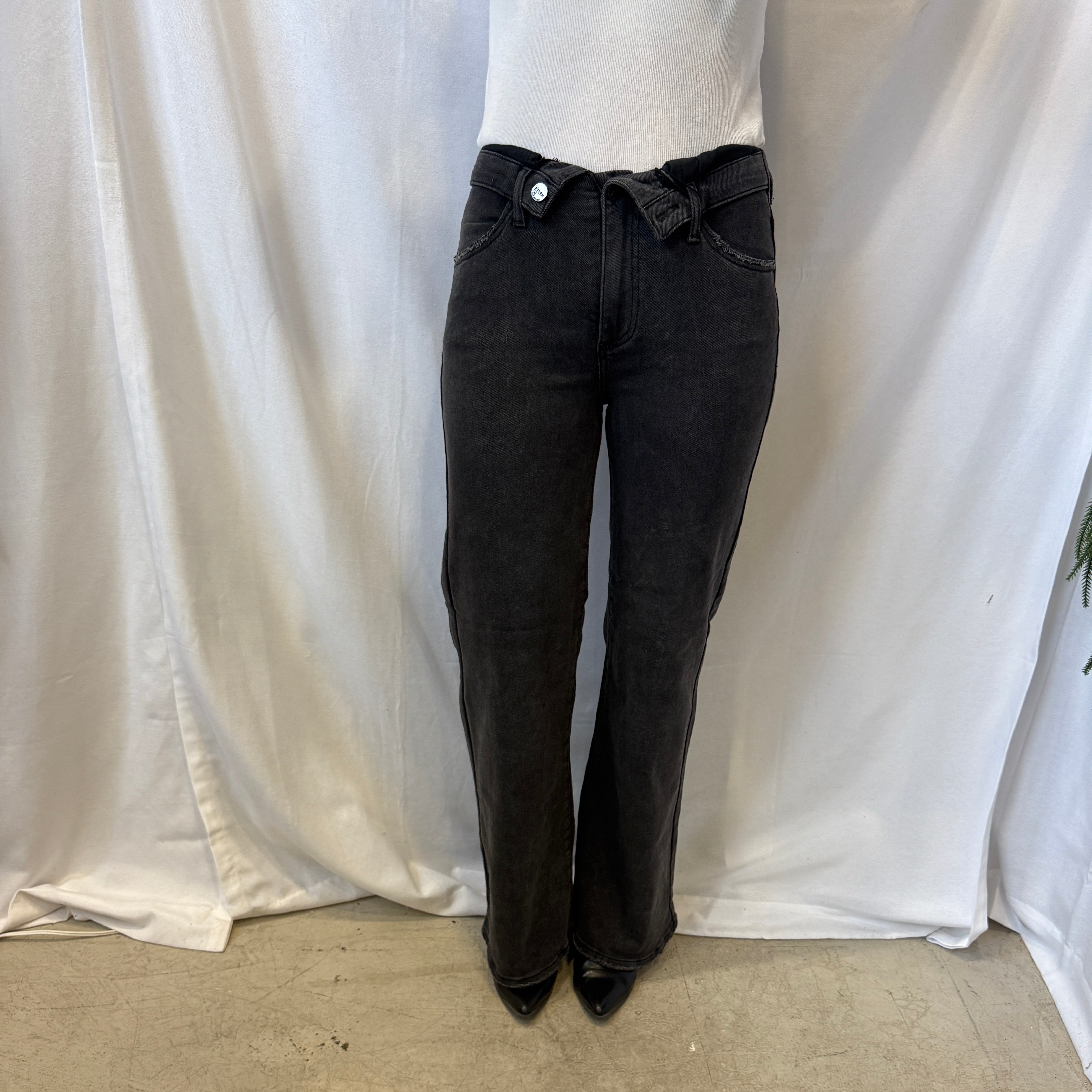 Risen Black Fold Over Waist Jeans-Jeans-risen-The Silo Boutique, Women's Fashion Boutique Located in Warren and Grand Forks North Dakota
