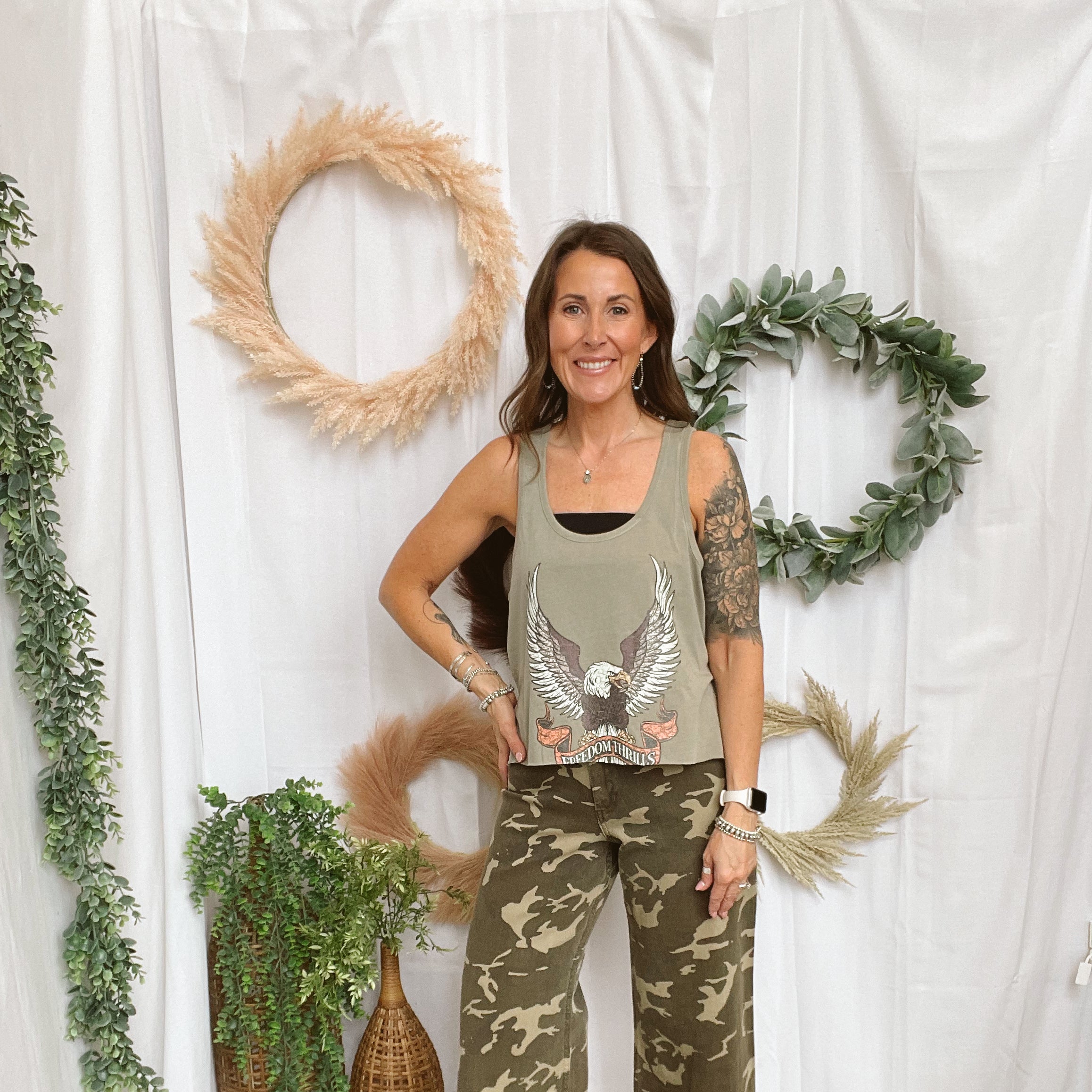Pebble Forevee Freedom Thrills Tank Top-Taupe-Short Sleeve Tops-pebble-The Silo Boutique, Women's Fashion Boutique Located in Warren and Grand Forks North Dakota