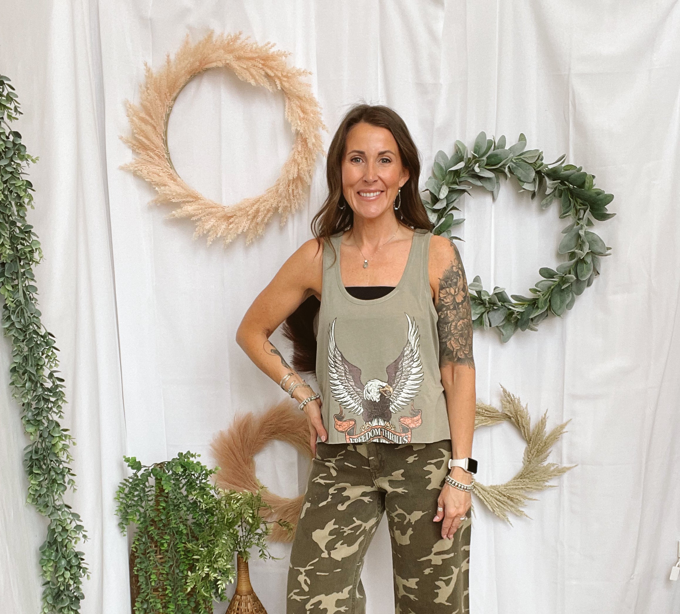 Pebble Forevee Freedom Thrills Tank Top-Taupe-Short Sleeve Tops-pebble-The Silo Boutique, Women's Fashion Boutique Located in Warren and Grand Forks North Dakota