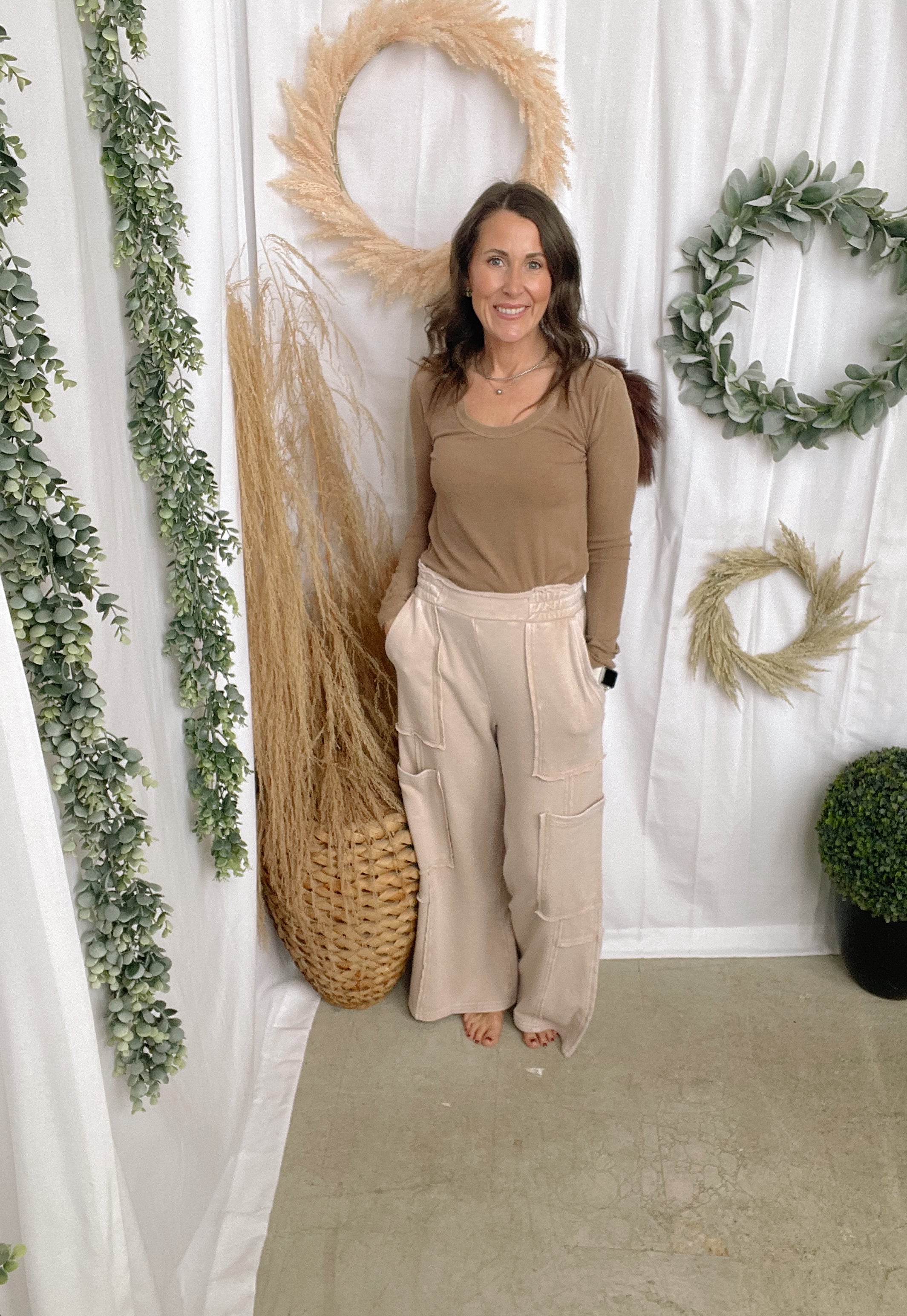 Bella Knit Oversized Cargo Pants-Dark Taupe-Pants-hyfve-The Silo Boutique, Women's Fashion Boutique Located in Warren and Grand Forks North Dakota
