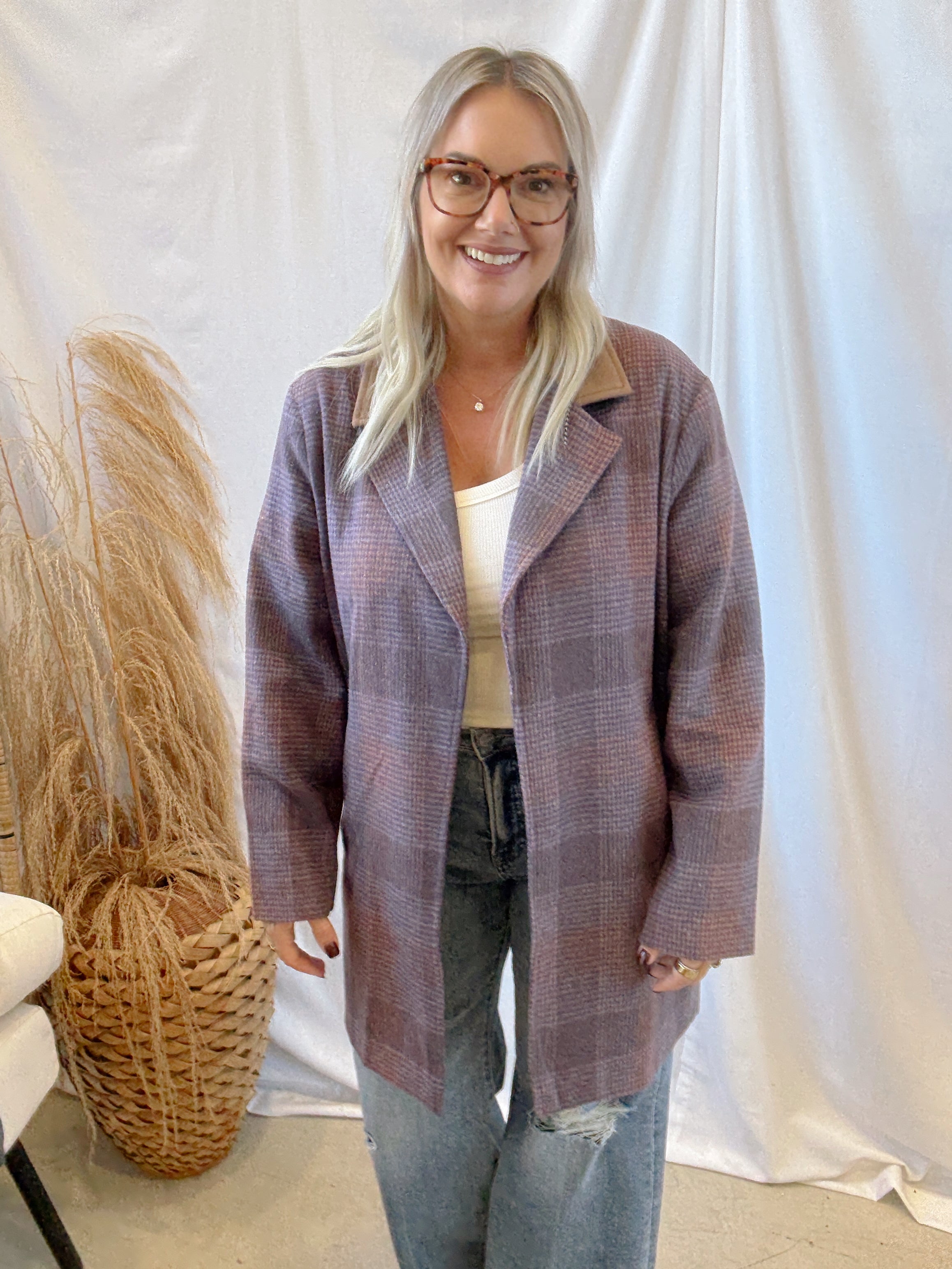 Eggplant Mix Blazer-Final sale-Blazers-hem and thread-The Silo Boutique, Women's Fashion Boutique Located in Warren and Grand Forks North Dakota