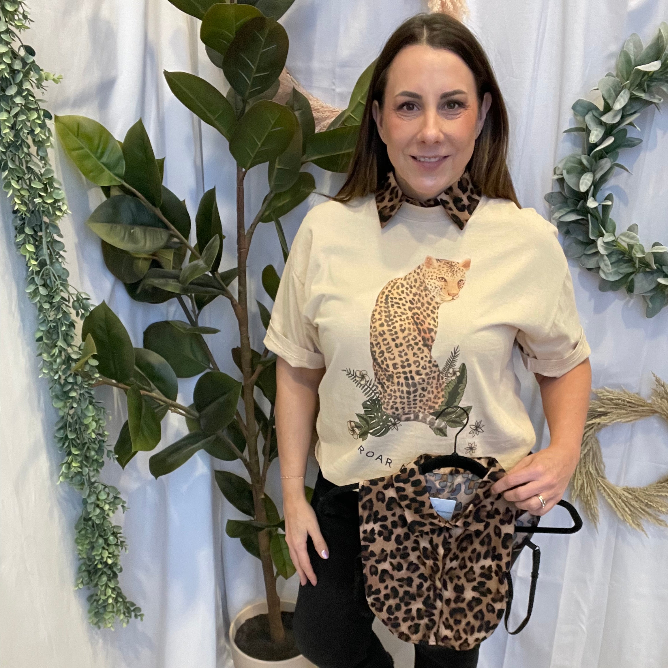 Corporate Collar-Leopard-Final Sale-Short Sleeve Tops-Summer Tees-The Silo Boutique, Women's Fashion Boutique Located in Warren and Grand Forks North Dakota