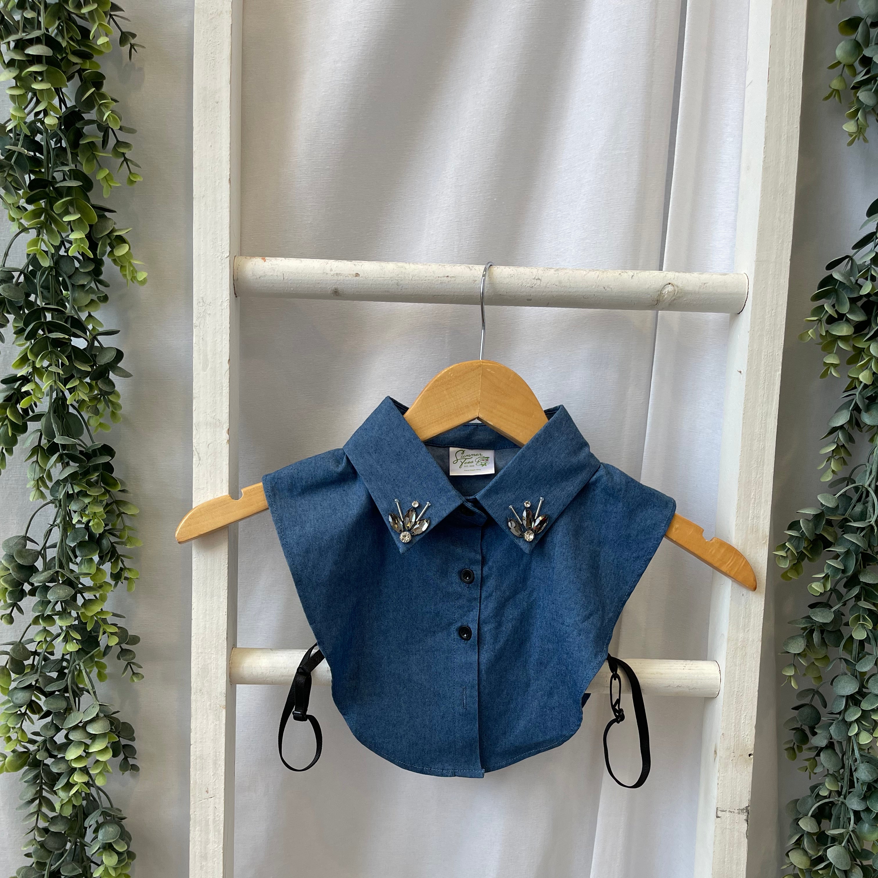 Corporate Collar-Denim Jewels-Final Sale-Short Sleeve Tops-Summer Tees-The Silo Boutique, Women's Fashion Boutique Located in Warren and Grand Forks North Dakota
