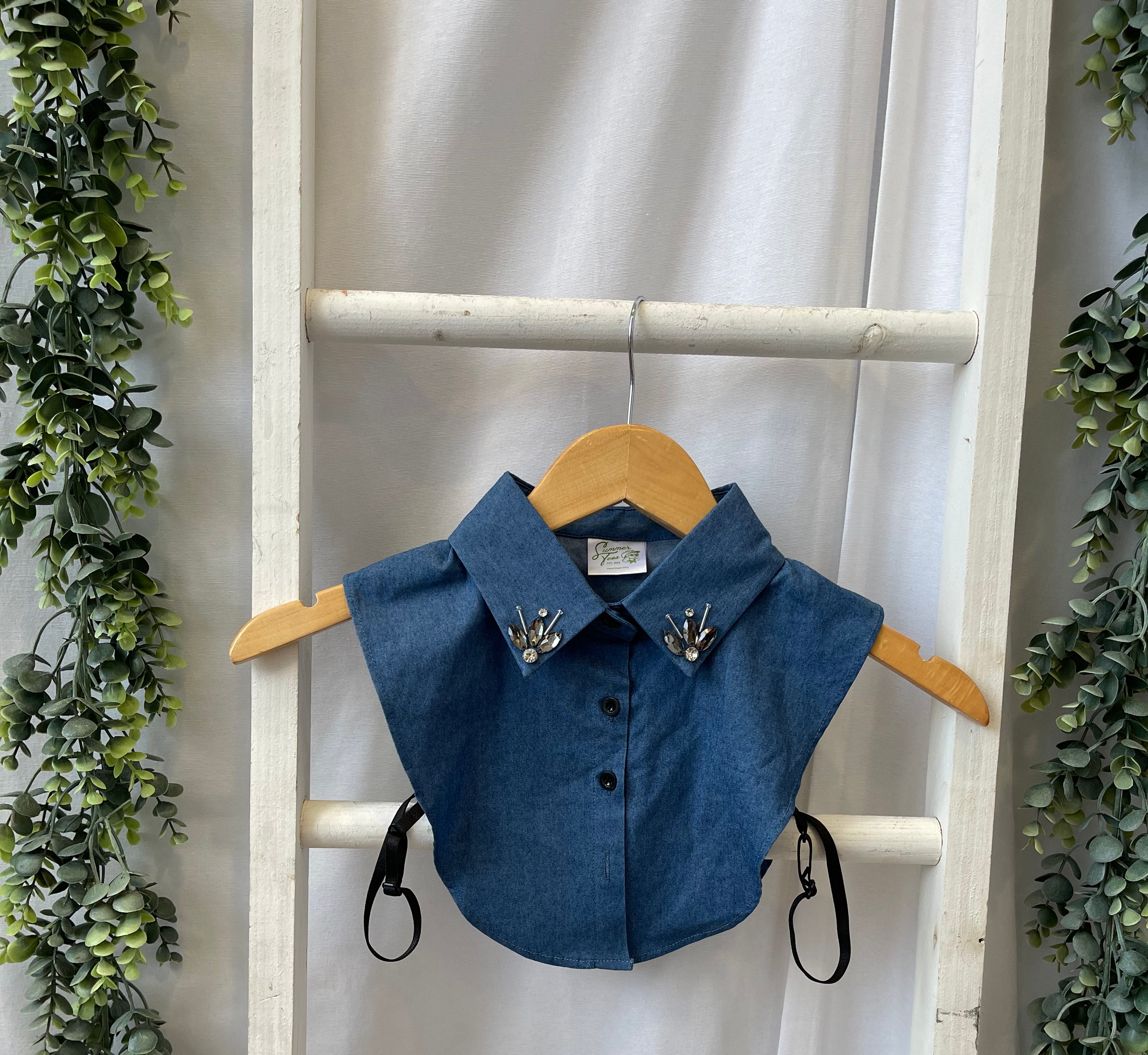 Corporate Collar-Denim Jewels-Final Sale-Short Sleeve Tops-Summer Tees-The Silo Boutique, Women's Fashion Boutique Located in Warren and Grand Forks North Dakota