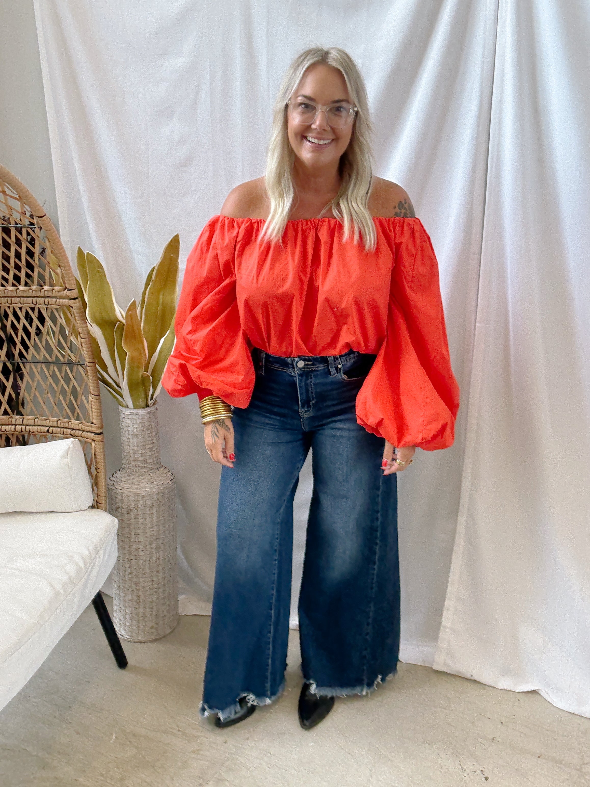 Feeling Fine Off The Shoulder Top-Red-Final Sale-Long Sleeve Tops-hyfve-The Silo Boutique, Women's Fashion Boutique Located in Warren and Grand Forks North Dakota