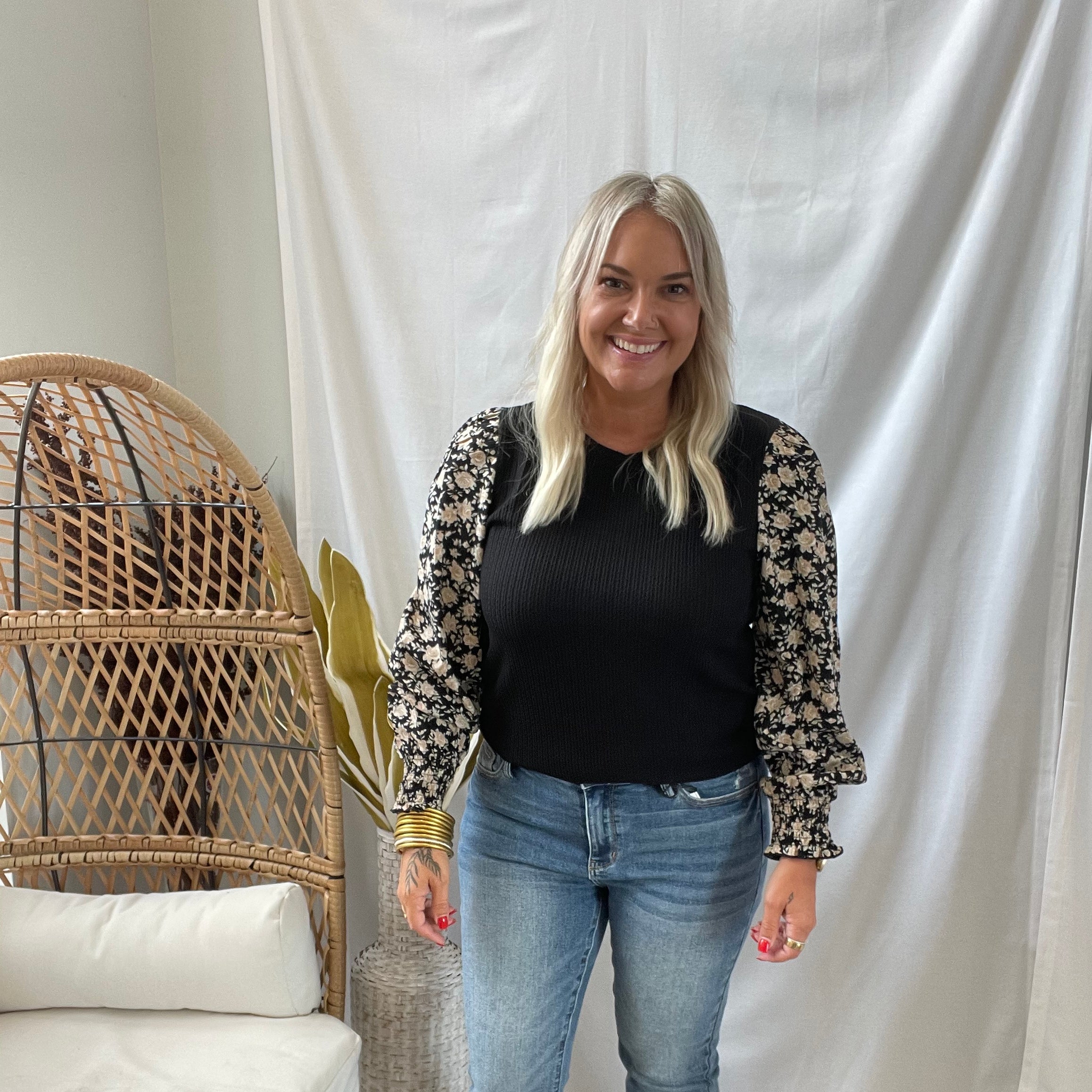 Stacy Floral Sleeve Top-Long Sleeve Tops-stacatto-The Silo Boutique, Women's Fashion Boutique Located in Warren and Grand Forks North Dakota