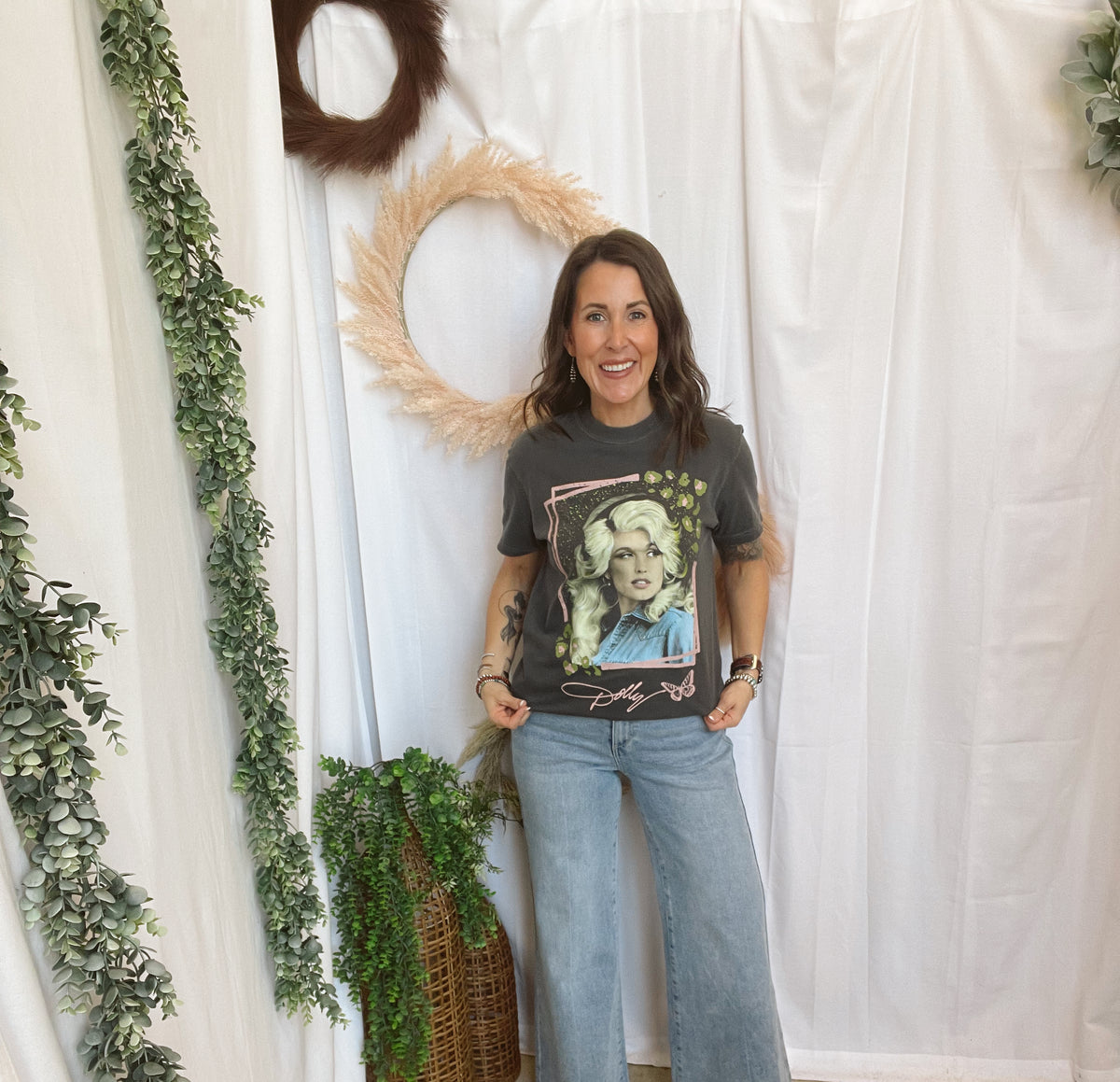 Dolly Vintage Charm Tee-Gray-Graphic Tees-birdies-The Silo Boutique, Women's Fashion Boutique Located in Warren and Grand Forks North Dakota