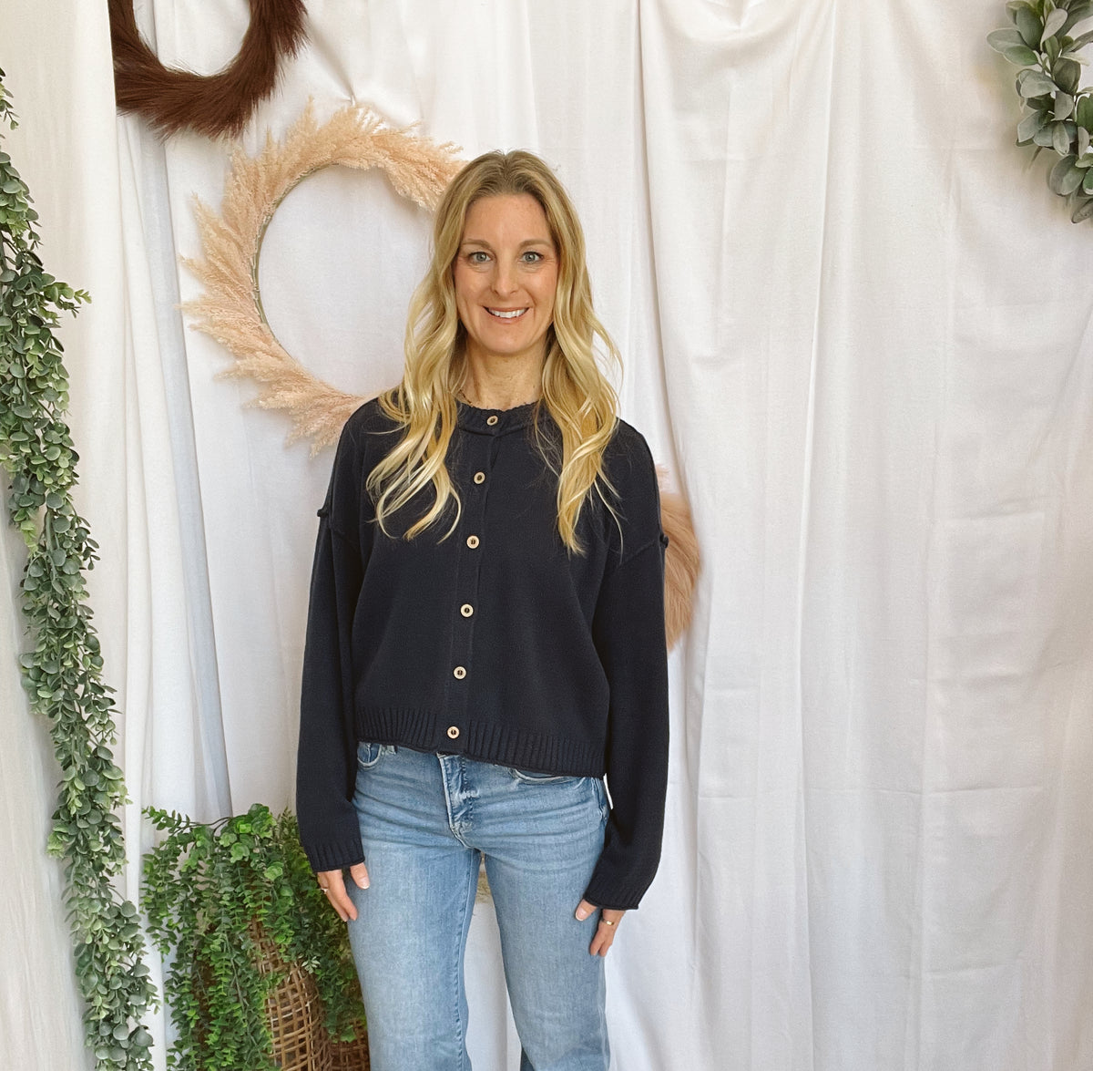 Kelsey Raw Edge Seam Cardigan-Navy-Sweaters-blu pepper-The Silo Boutique, Women's Fashion Boutique Located in Warren and Grand Forks North Dakota