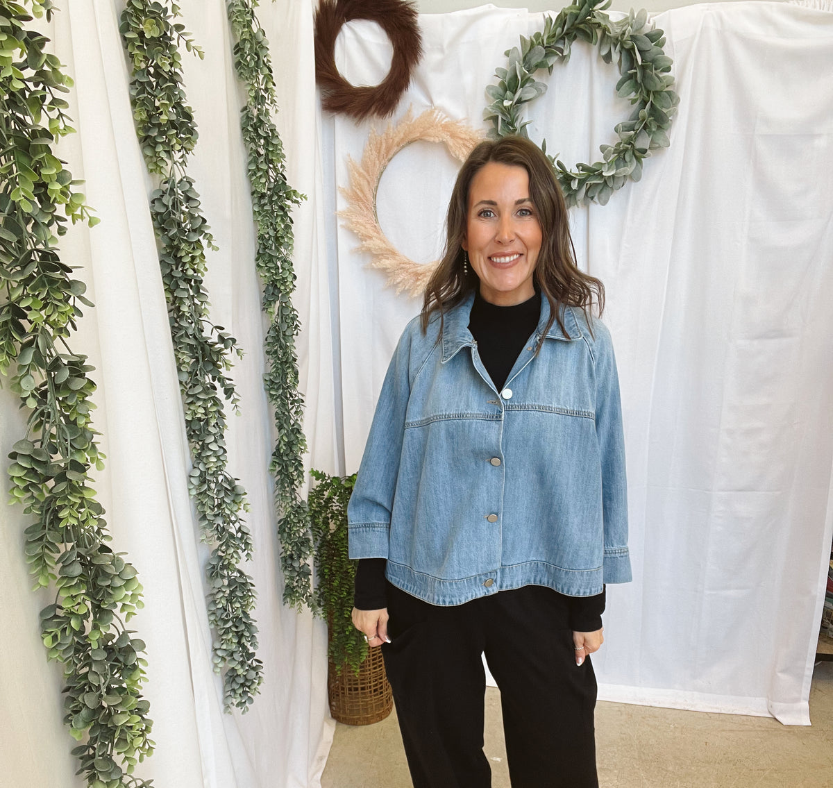 Risen Cape Denim Jacket-Coats & Jackets-risen-The Silo Boutique, Women's Fashion Boutique Located in Warren and Grand Forks North Dakota
