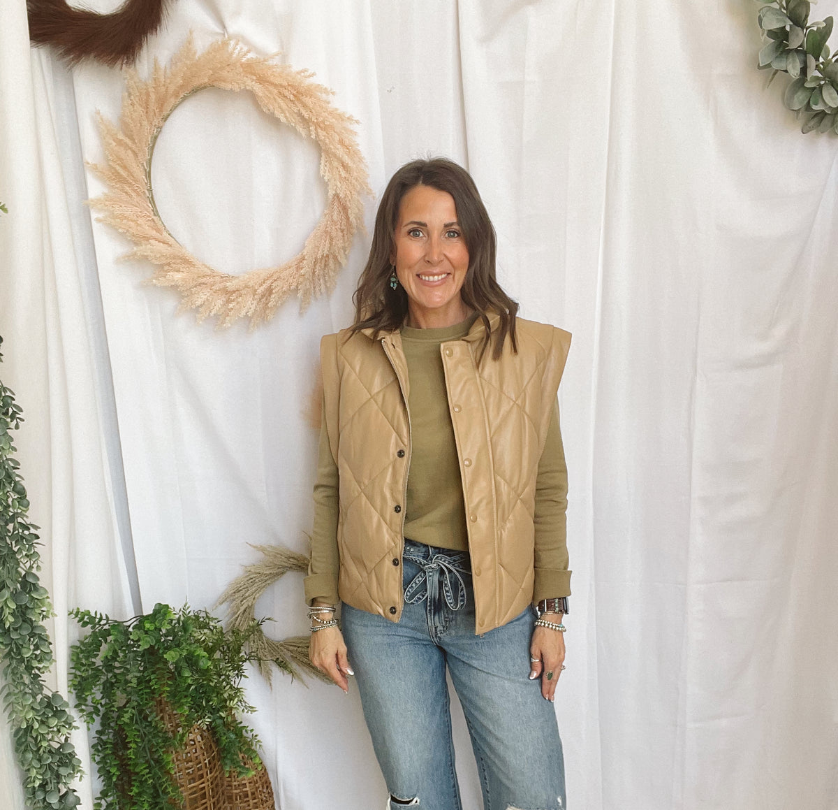 Elan Quilted Vest-Tan-Coats & Jackets-elan-The Silo Boutique, Women's Fashion Boutique Located in Warren and Grand Forks North Dakota