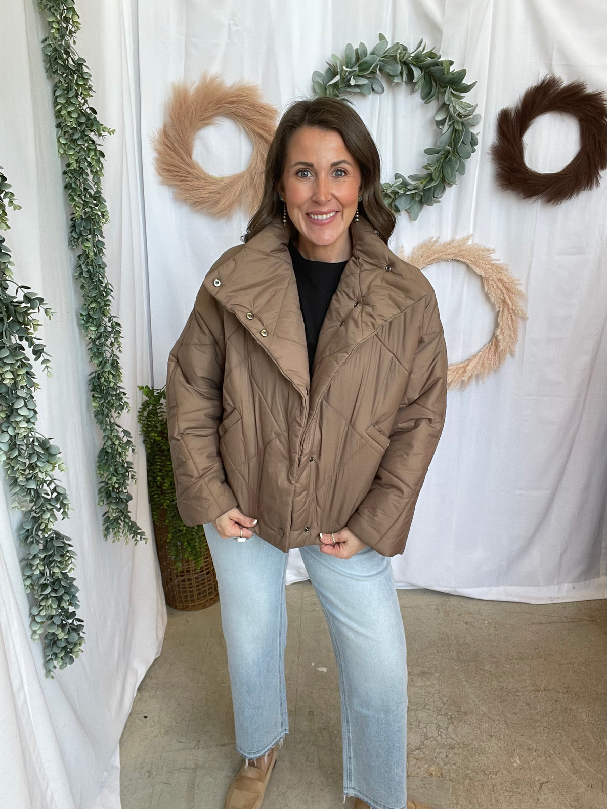 Muse Mia Quilted Puffer Jacket-Brown-Coats & Jackets-miou muse-The Silo Boutique, Women's Fashion Boutique Located in Warren and Grand Forks North Dakota
