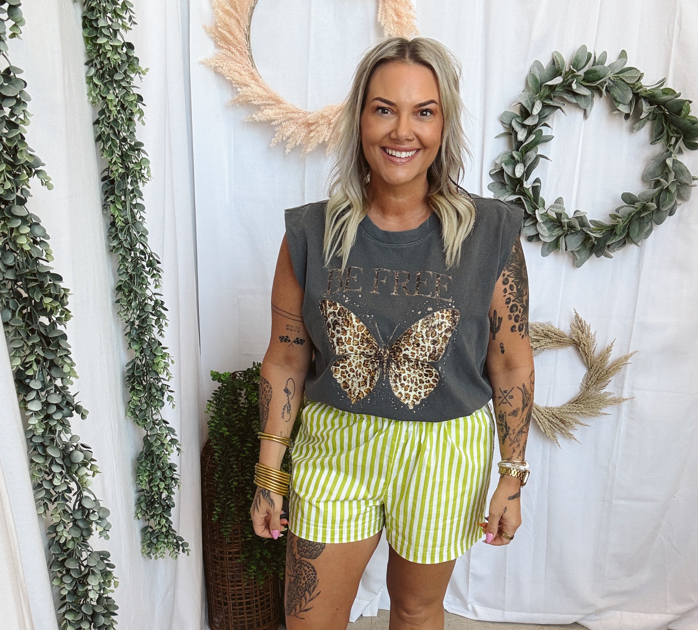 Kiwi Striped Shorts-Shorts-entro-The Silo Boutique, Women's Fashion Boutique Located in Warren and Grand Forks North Dakota