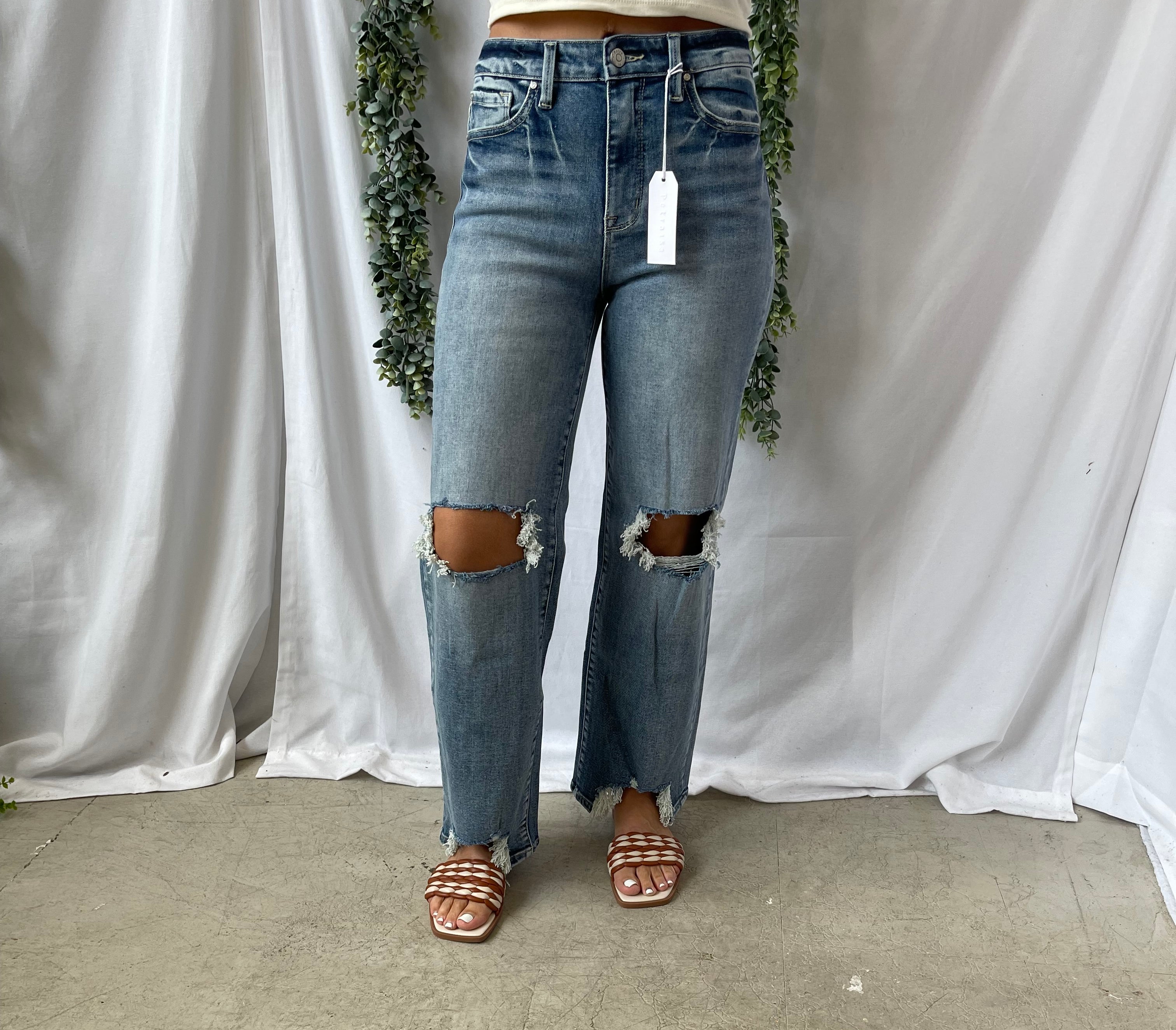 Petra Destroyed Wide Leg Jeans-Jeans-petra-The Silo Boutique, Women's Fashion Boutique Located in Warren and Grand Forks North Dakota