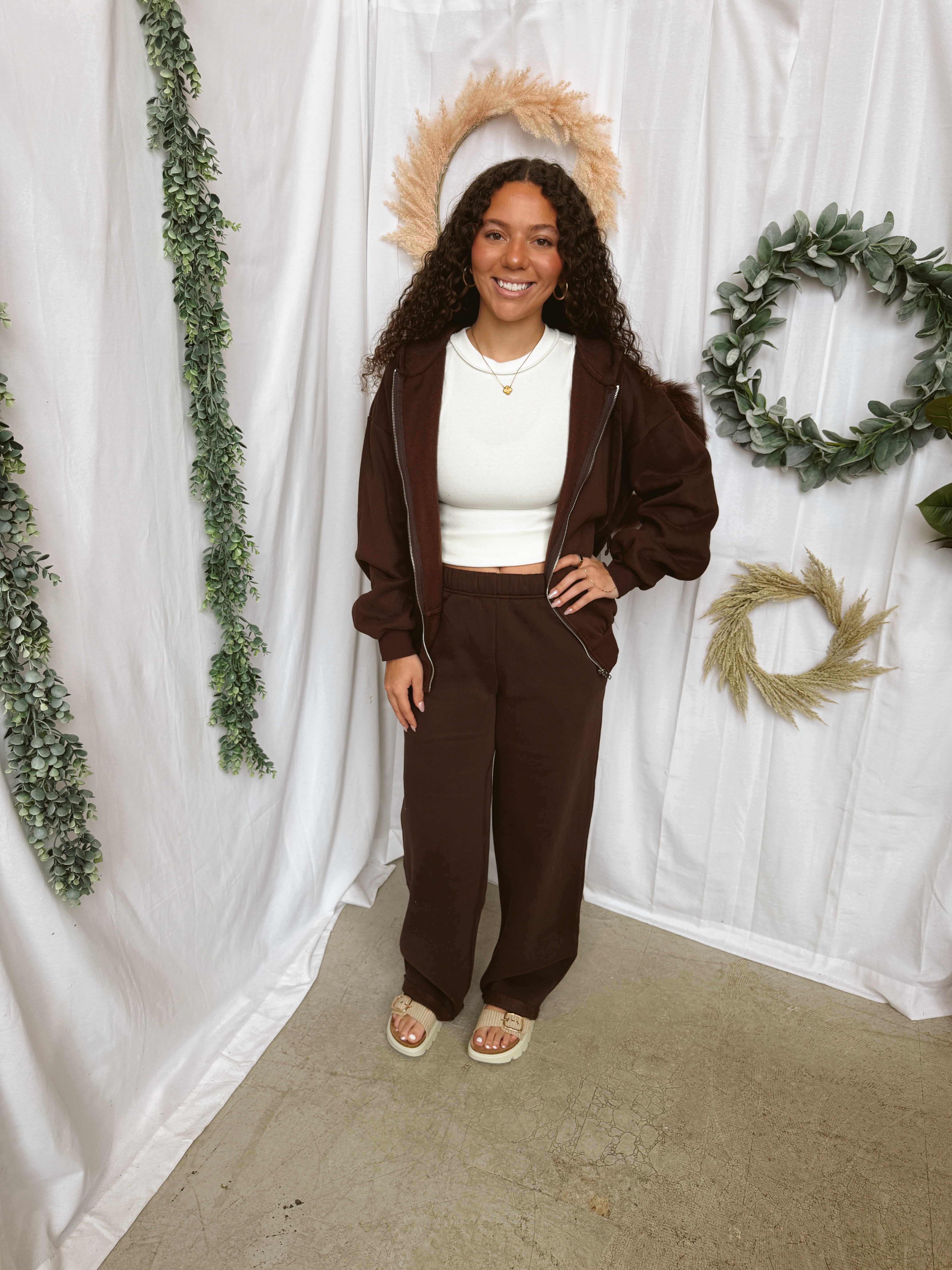 Lani Wide Leg Sweatpants-Brown-sweatpants-tictoc-The Silo Boutique, Women's Fashion Boutique Located in Warren and Grand Forks North Dakota